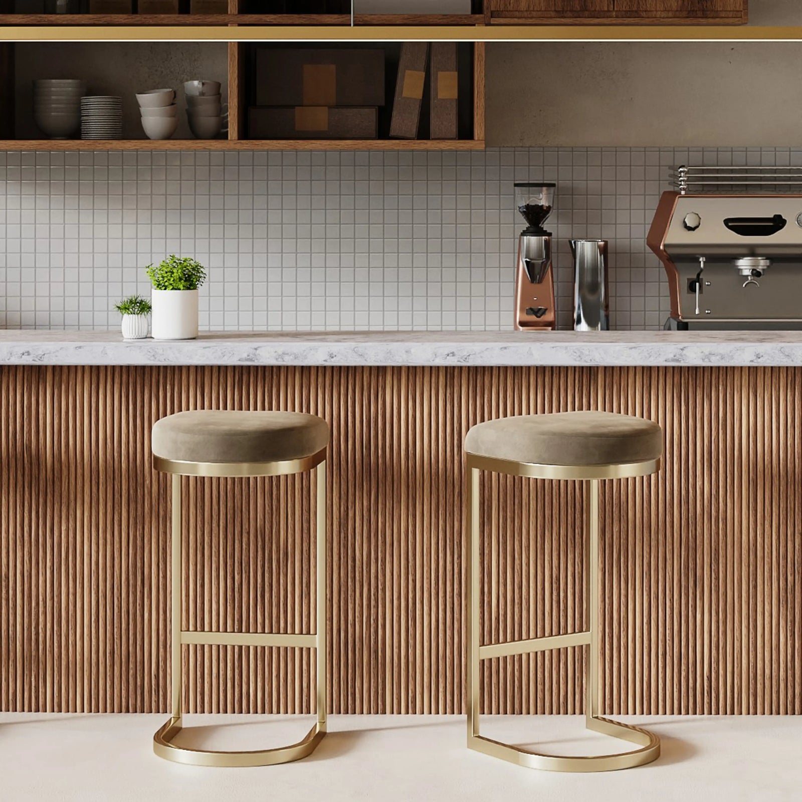 Matteo Bar Stool | Taupe Sustainable Velvet