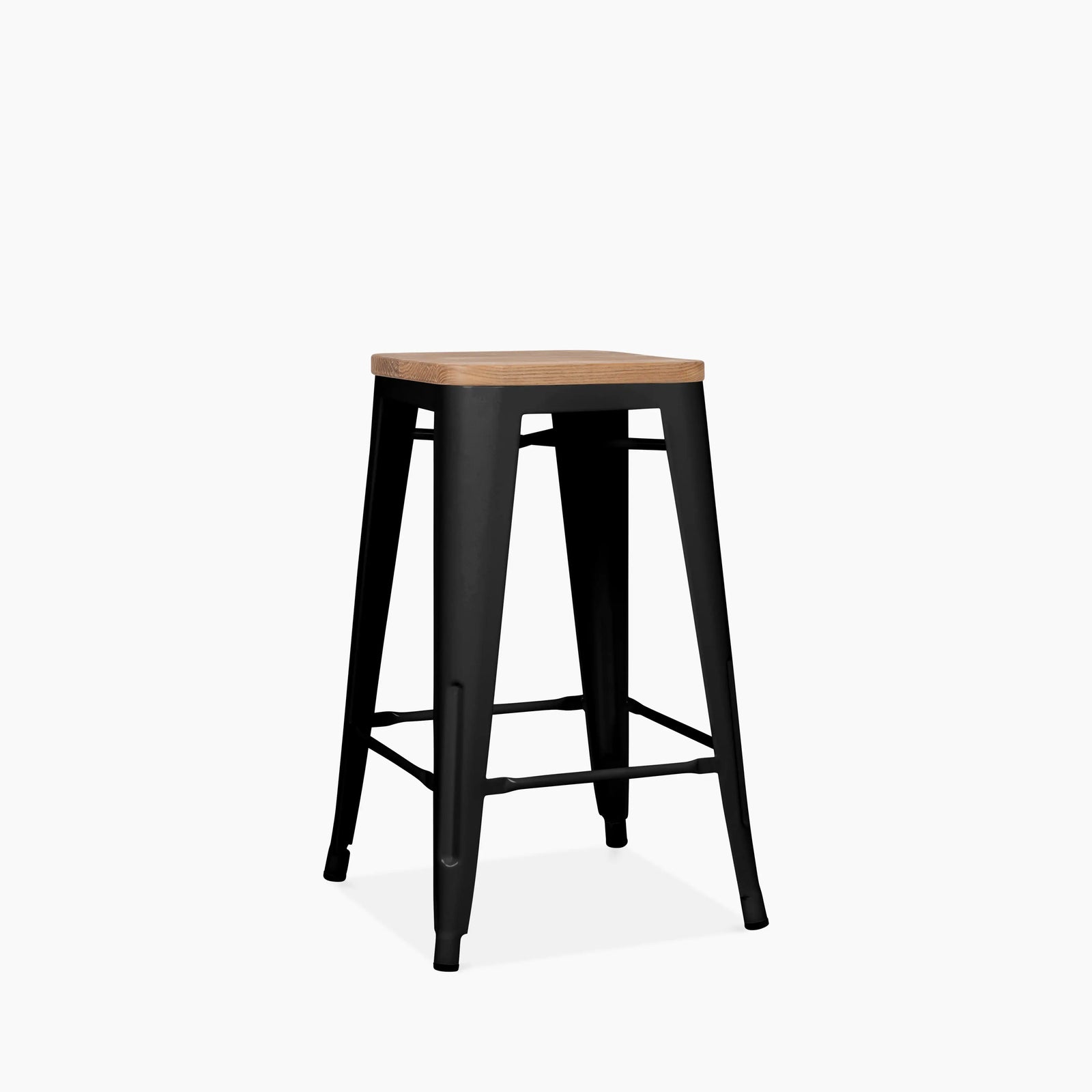 Tolix Style Stackable Kitchen Stool | Oak & Black