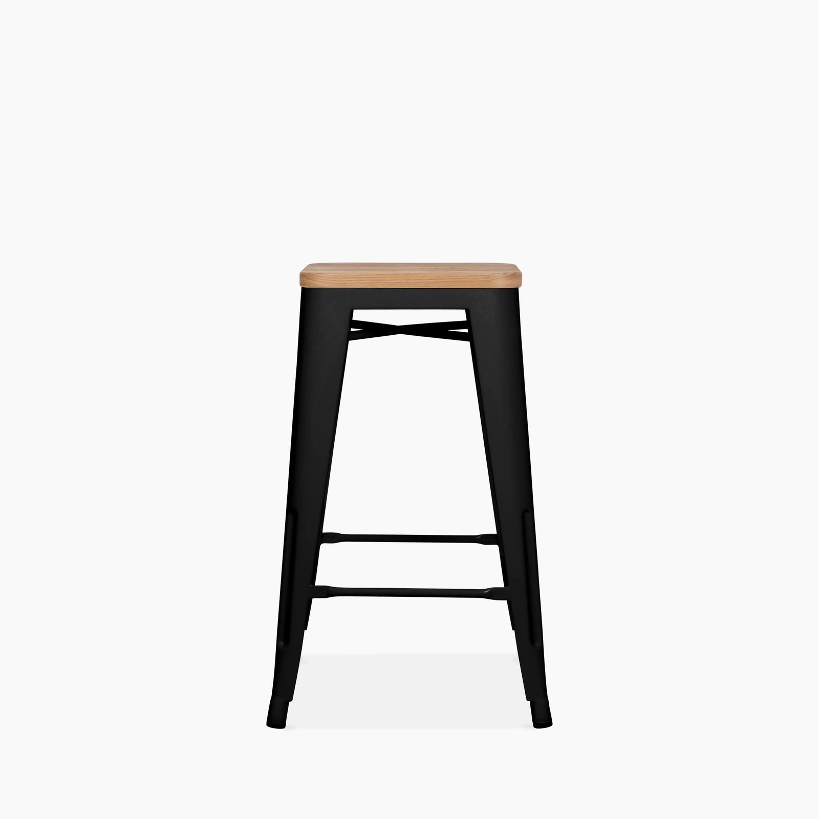 Tolix Style Stackable Kitchen Stool | Oak & Black