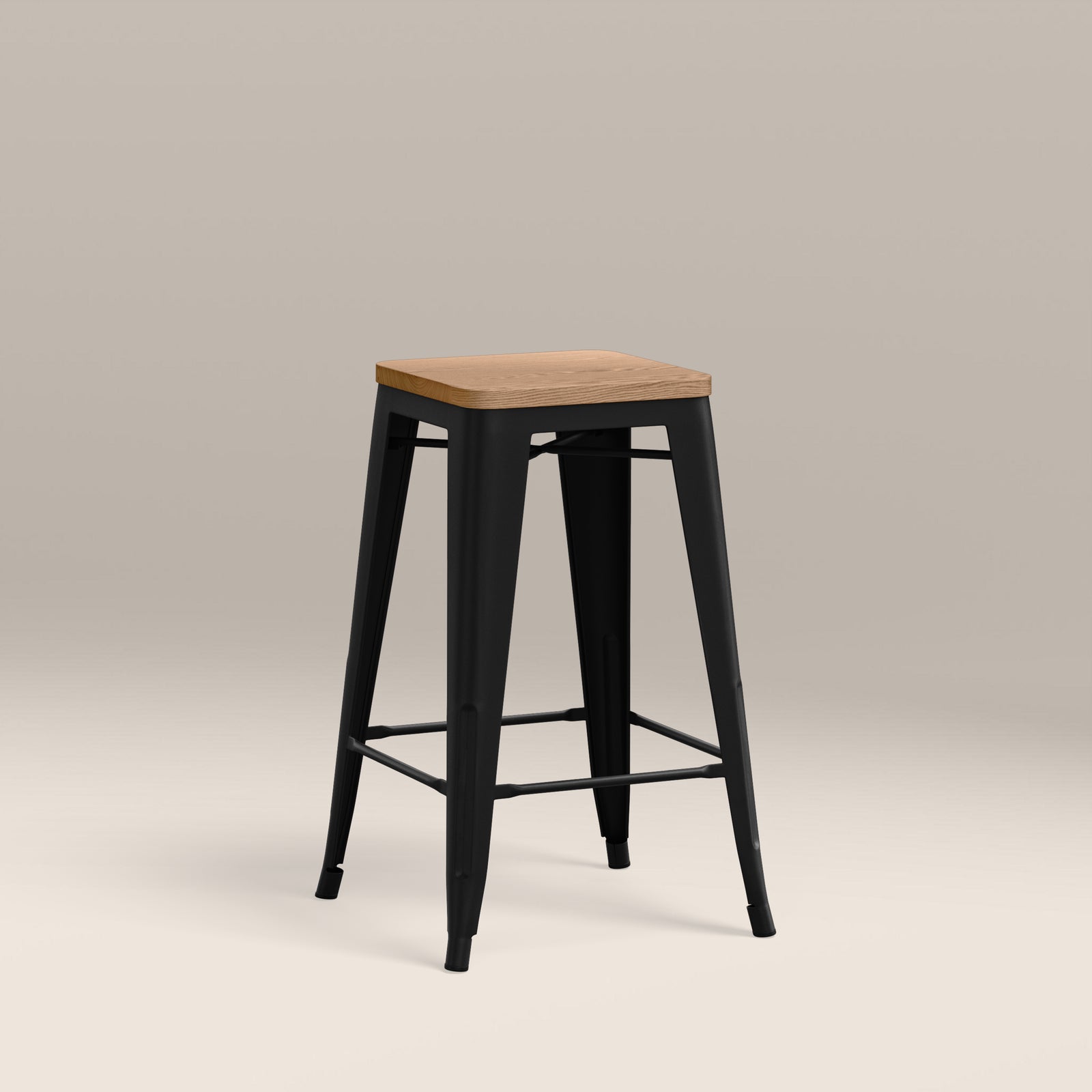 Tolix Style Stackable Kitchen Stool | Oak & Black