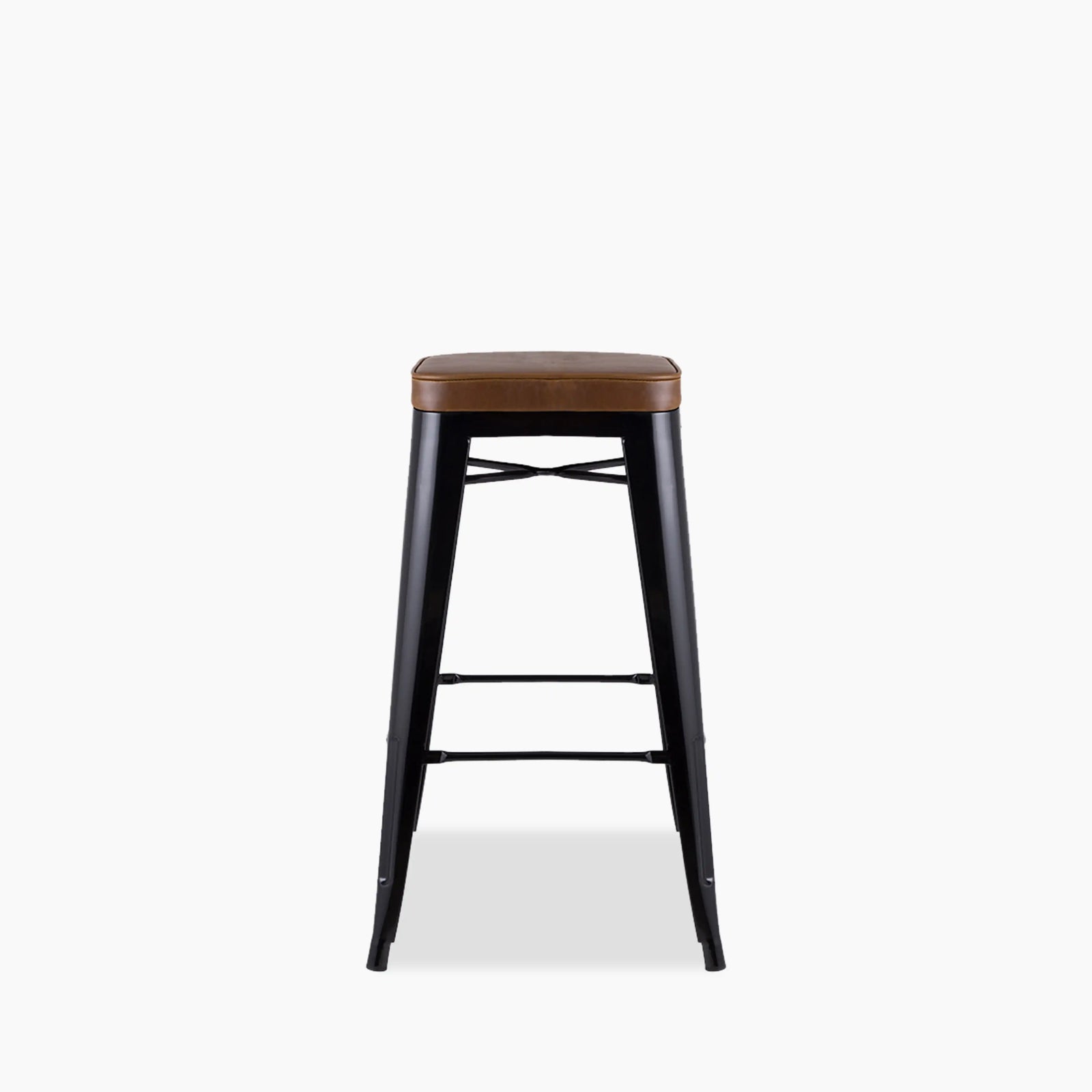 Tolix Style Stackable Kitchen Stool | Tan Faux Leather & Black