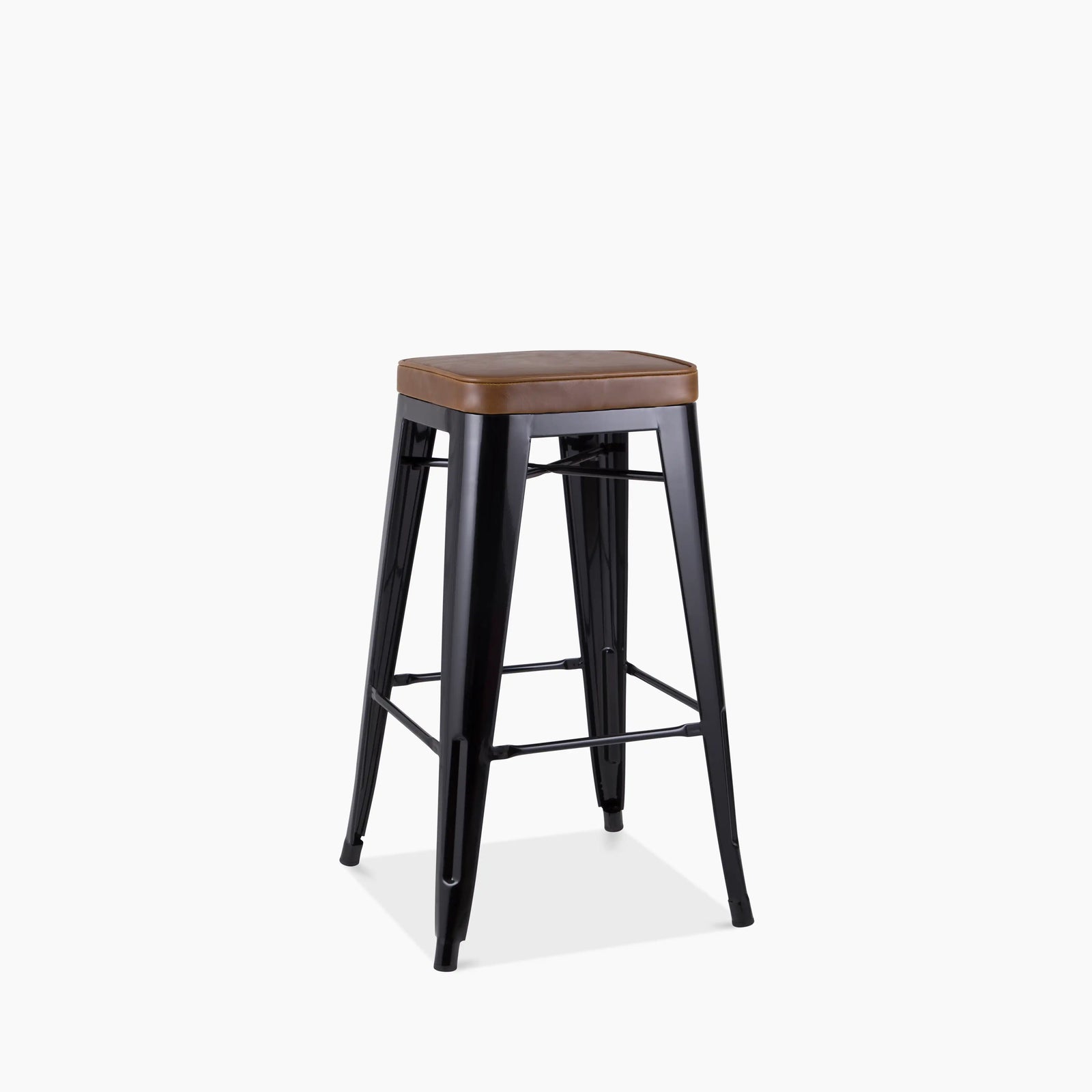 Tolix Style Stackable Kitchen Stool | Tan Faux Leather & Black