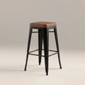 Tolix Style Stackable Bar Stool | Tan Faux Leather & Black