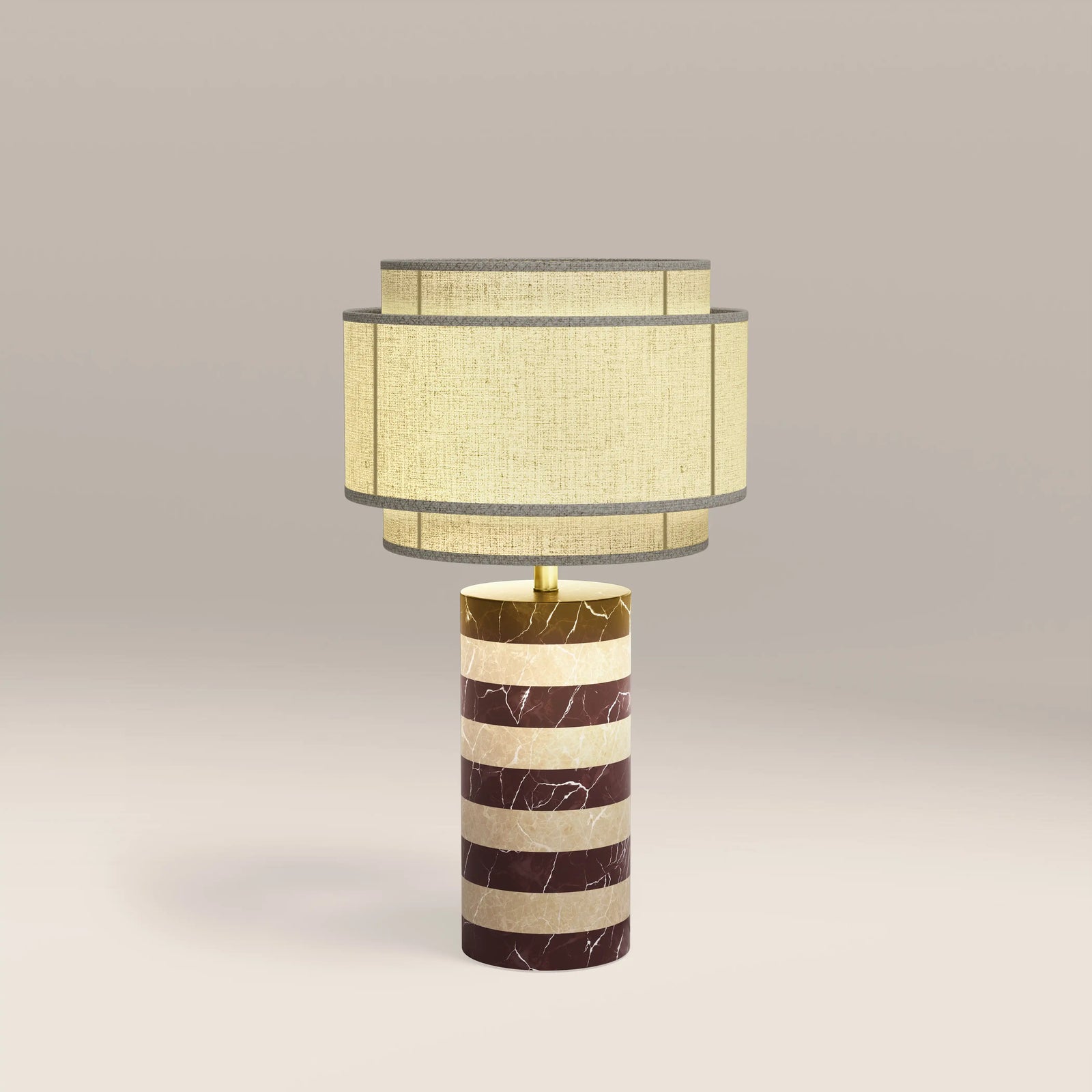 Briar Table Lamp | Dark Red Marble & Natural Travertine