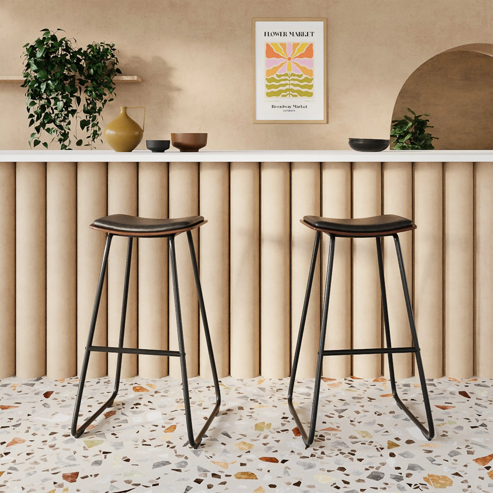 Slade Bar Stool | Black Faux Leather & Black