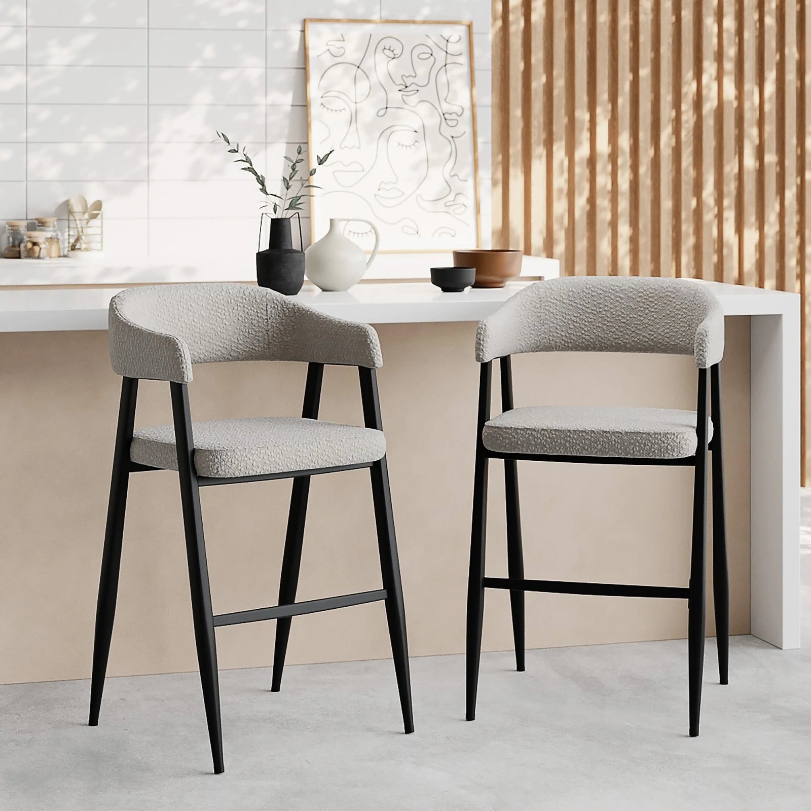Presley Kitchen Stool | Speckled Stone Sustainable Boucle & Black