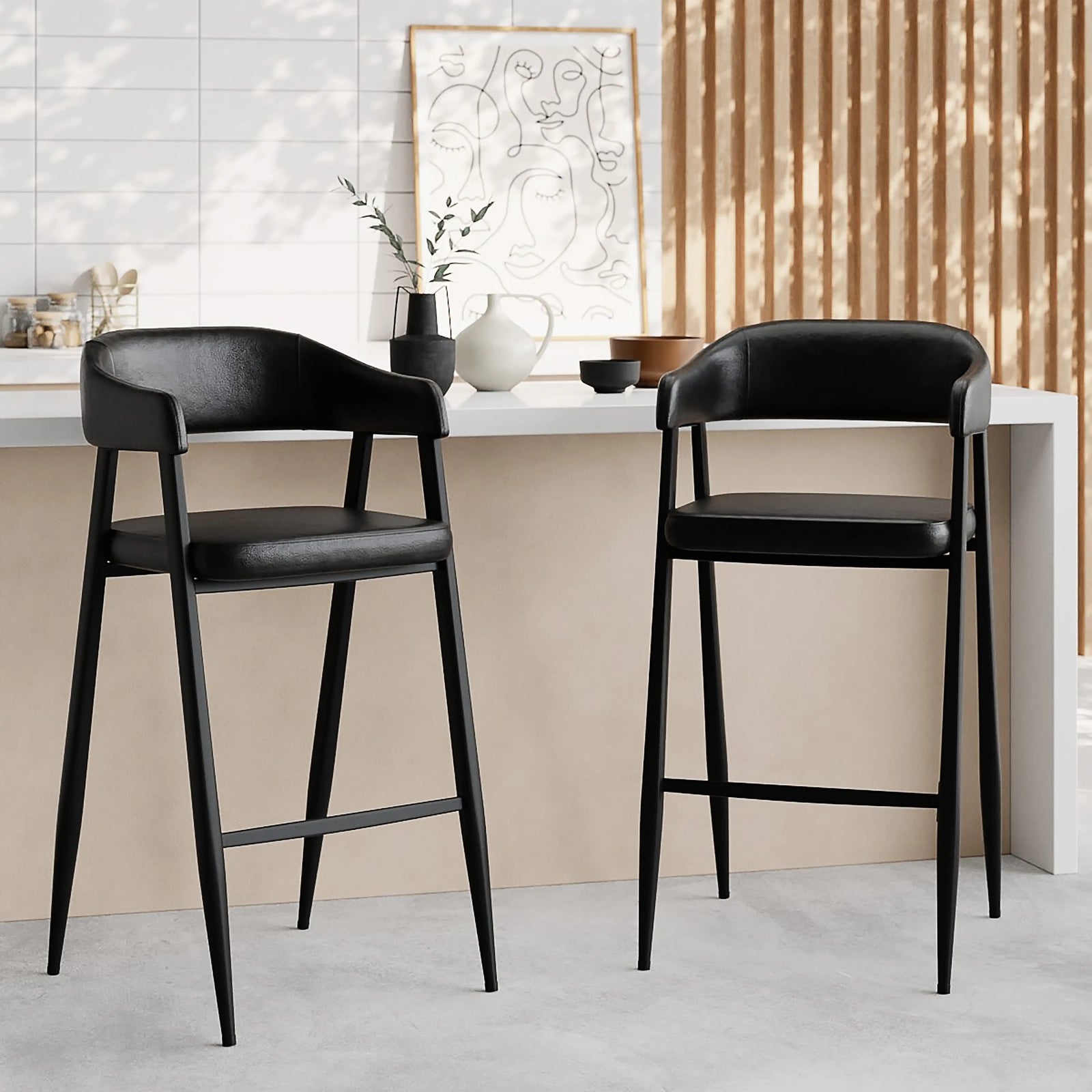 Presley Bar Stool | Vintage Black Faux Leather & Black