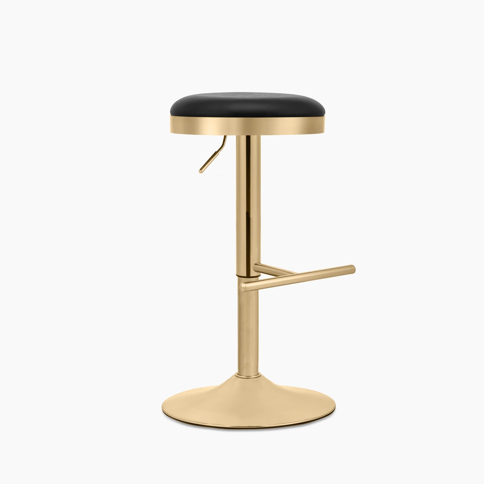 Romy Adjustable Stool | Vintage Black Faux Leather & Brass
