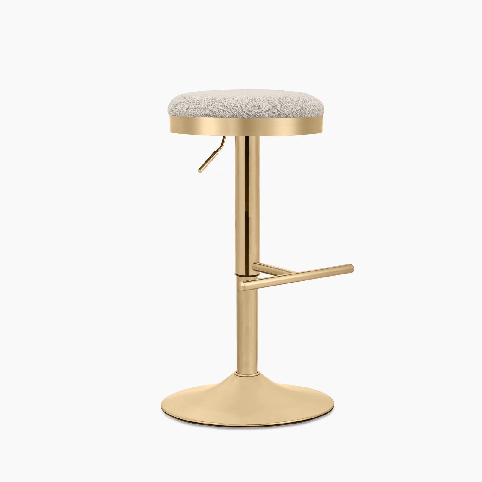 Romy Adjustable Stool | Speckled Stone Sustainable Boucle & Brass
