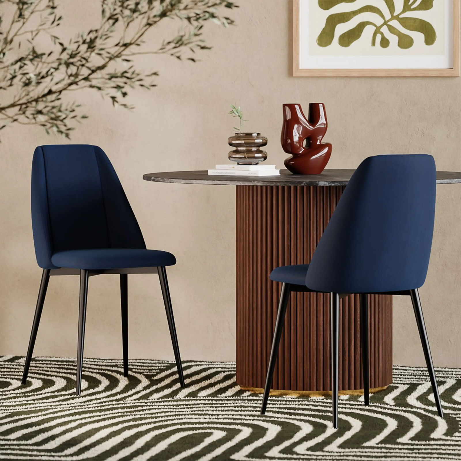 Marco Dining Chair | Royal Blue Sustainable Velvet & Black
