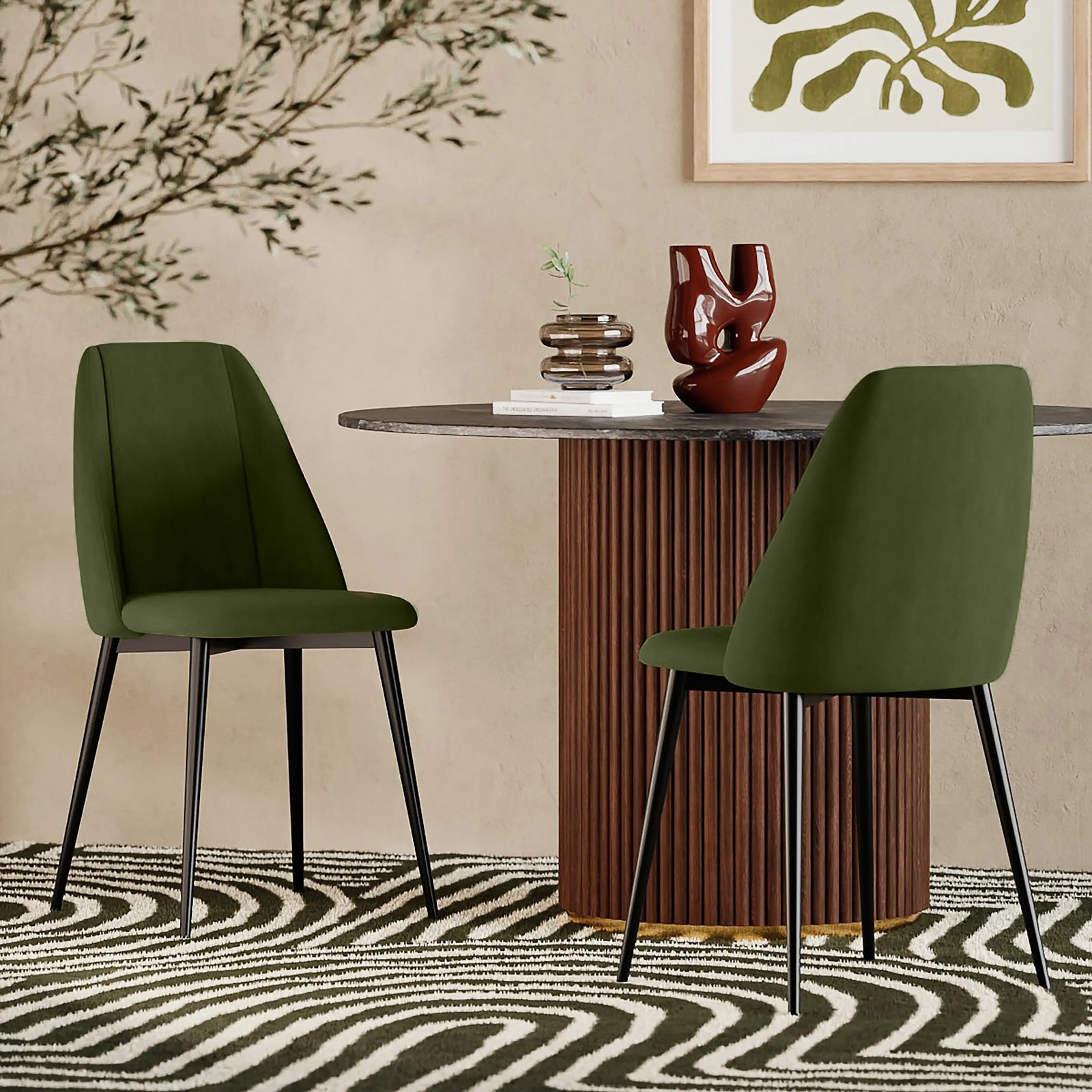Marco Dining Chair | Olive Green Sustainable Velvet & Black