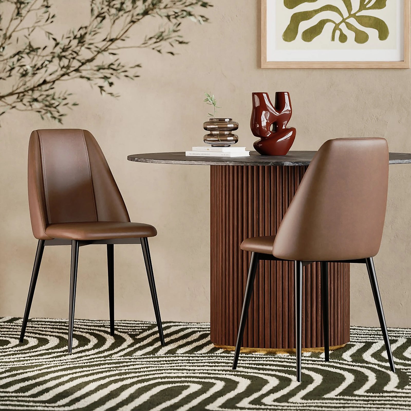 Marco Dining Chair | Vintage Tan Faux Leather & Black