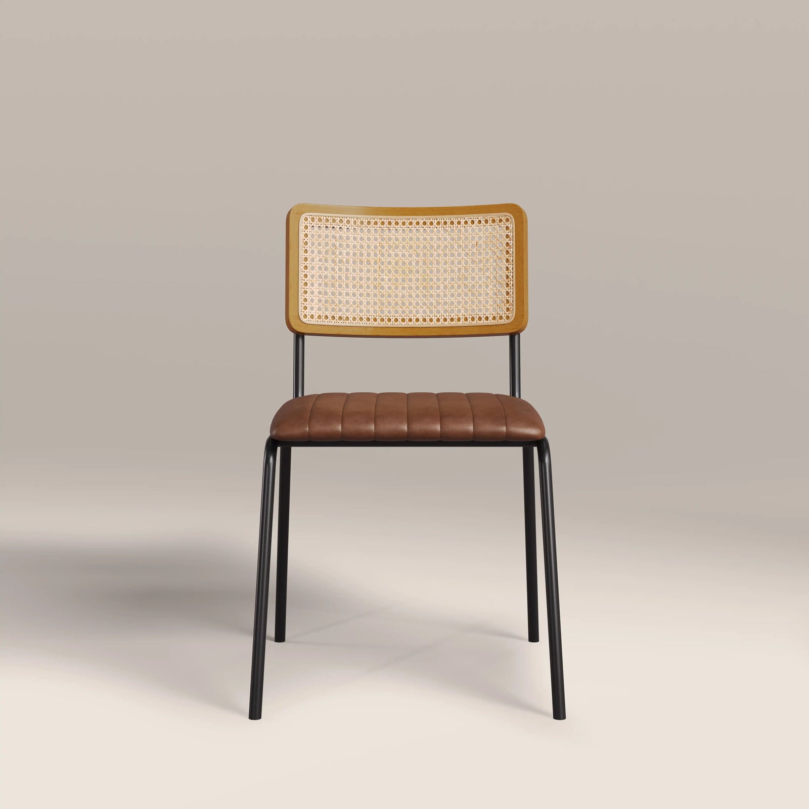 Willis Stackable Dining Chair | Vintage Tan Faux Leather & Black