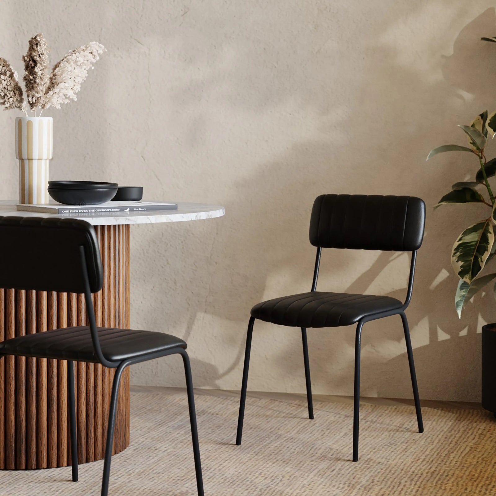 Weston Dining Chair | Vintage Black Faux Leather & Black