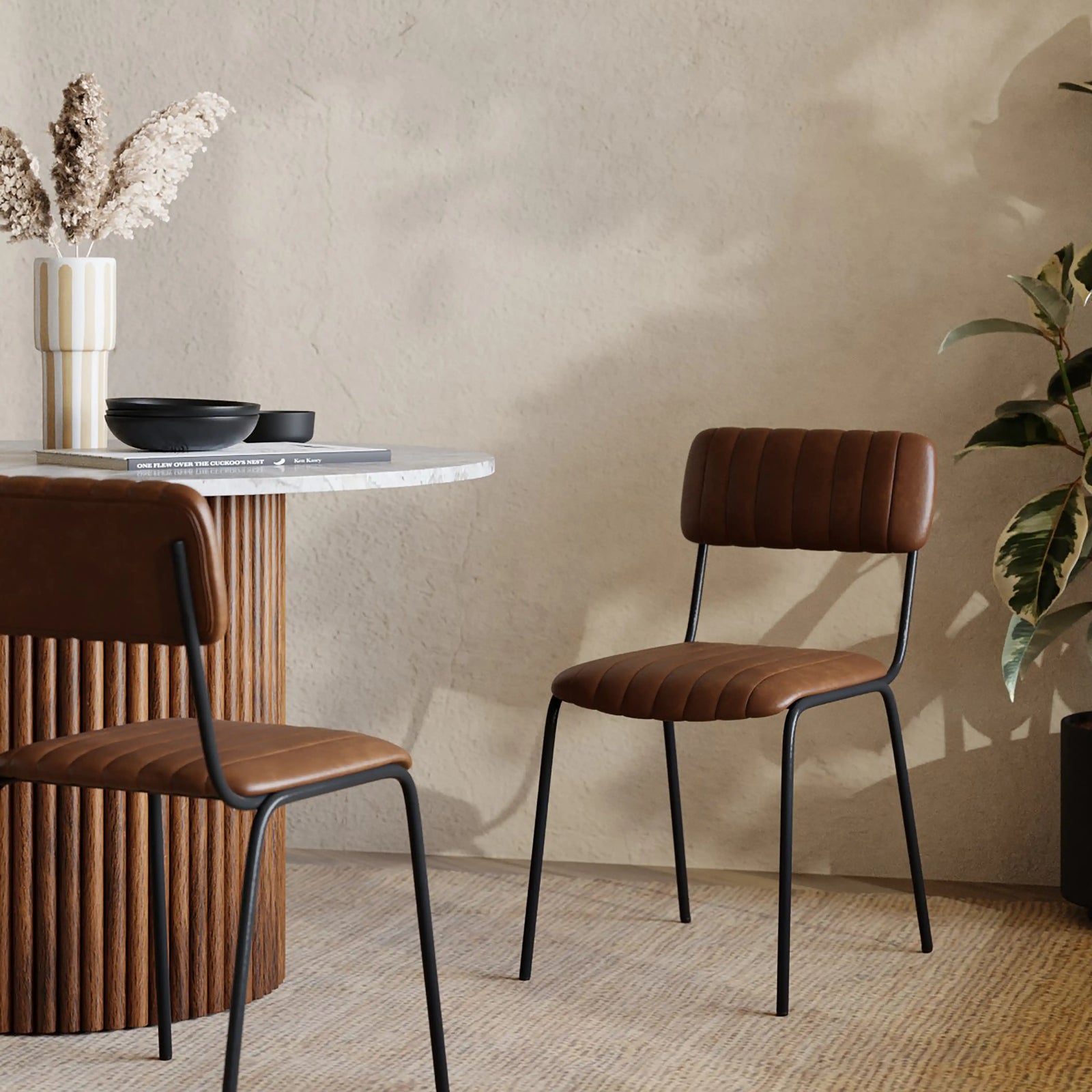 Weston Dining Chair | Vintage Tan Faux Leather & Black