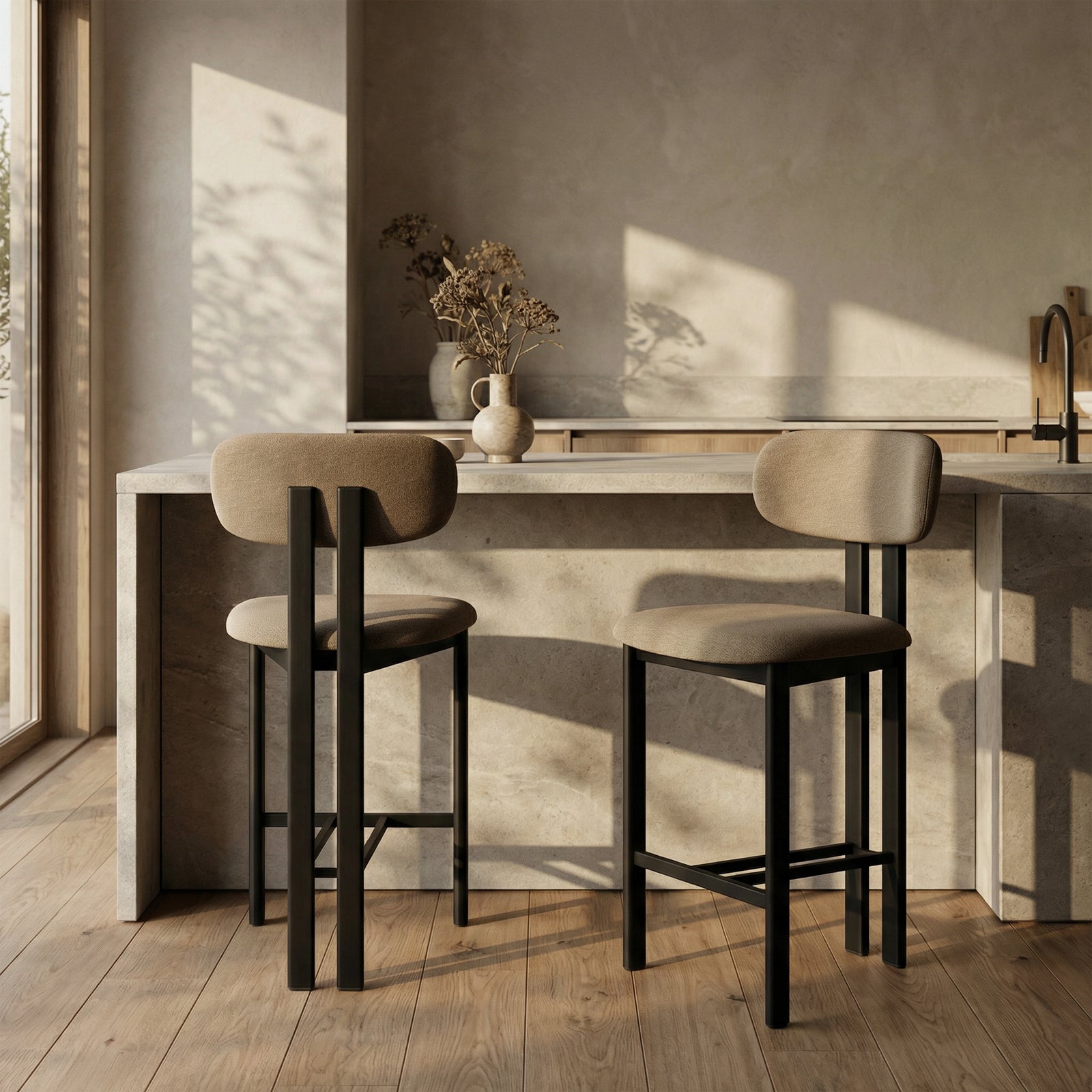 Arbor Kitchen Stool | Latte Sustainable Fabric & Black