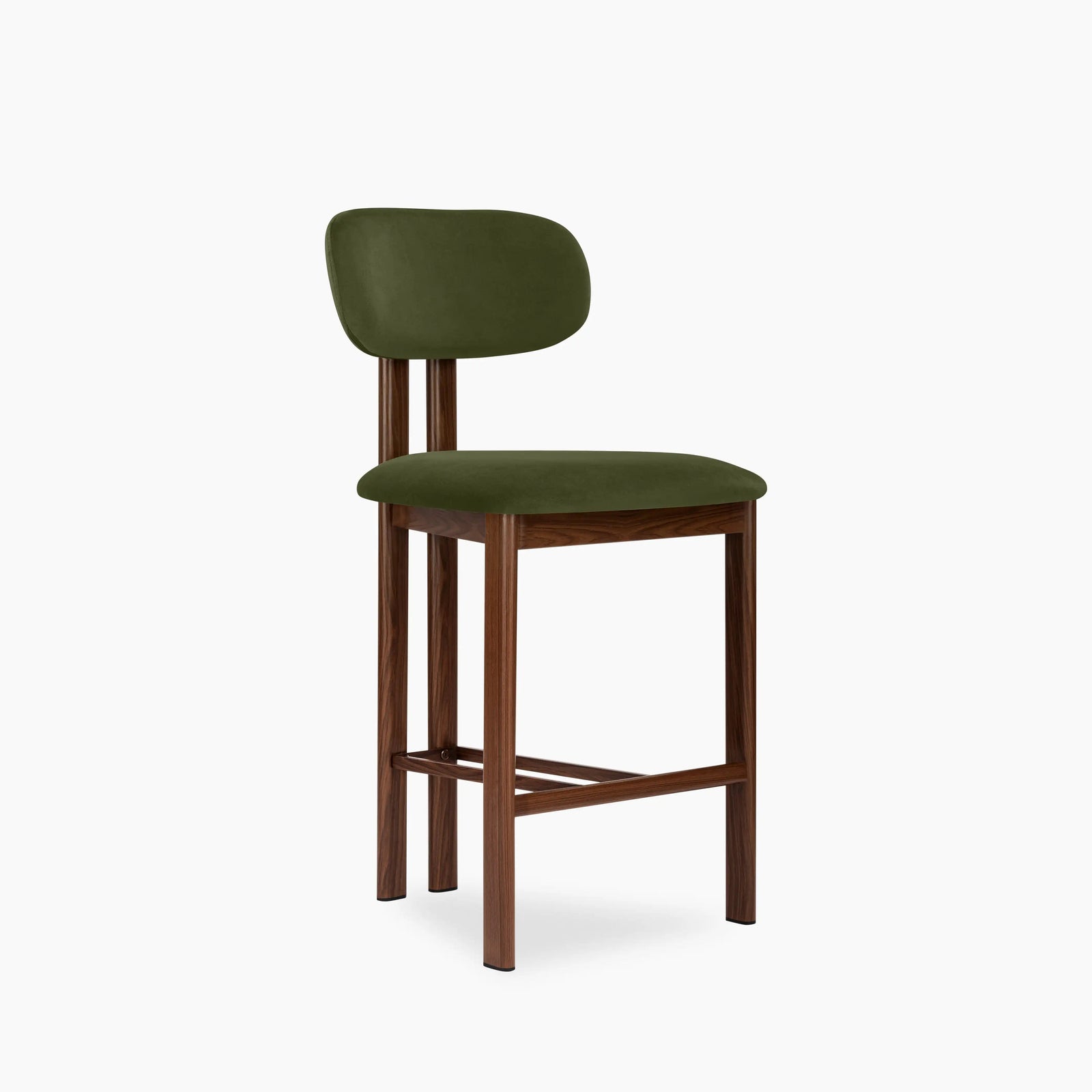 Arbor Kitchen Stool | Olive Green Sustainable Velvet & Walnut