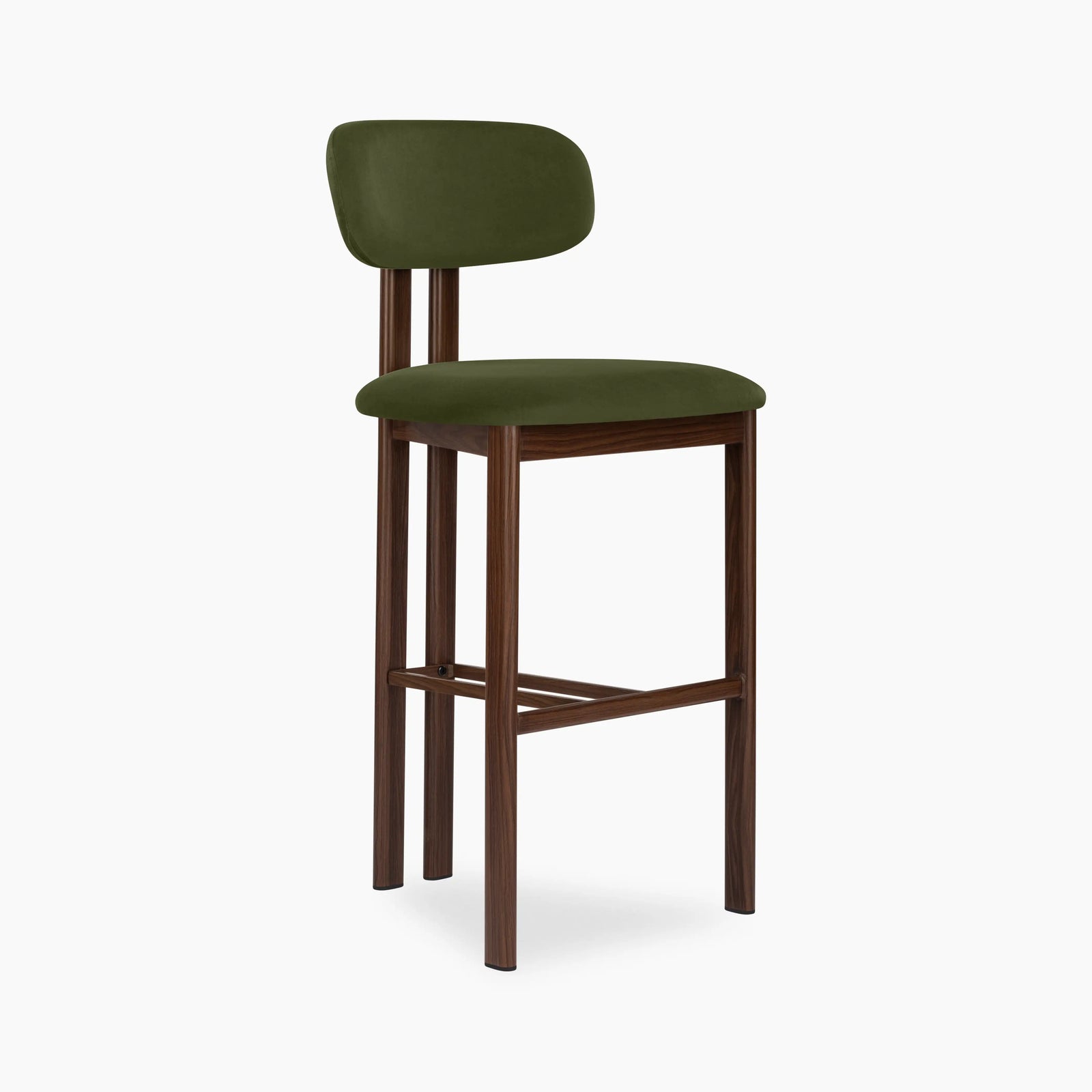 Arbor Bar Stool | Olive Green Sustainable Velvet & Walnut