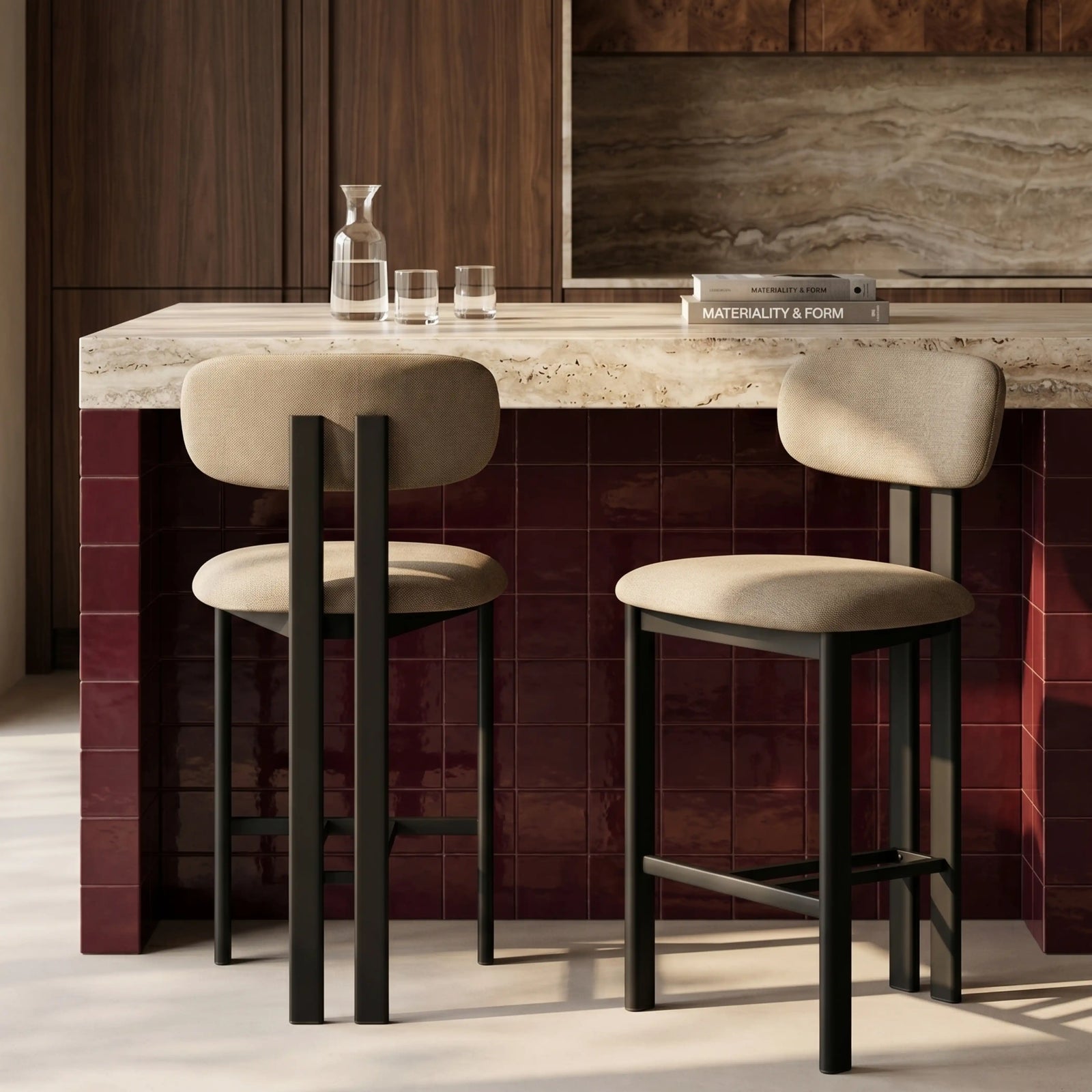 Arbor Kitchen Stool | Latte Sustainable Fabric & Black