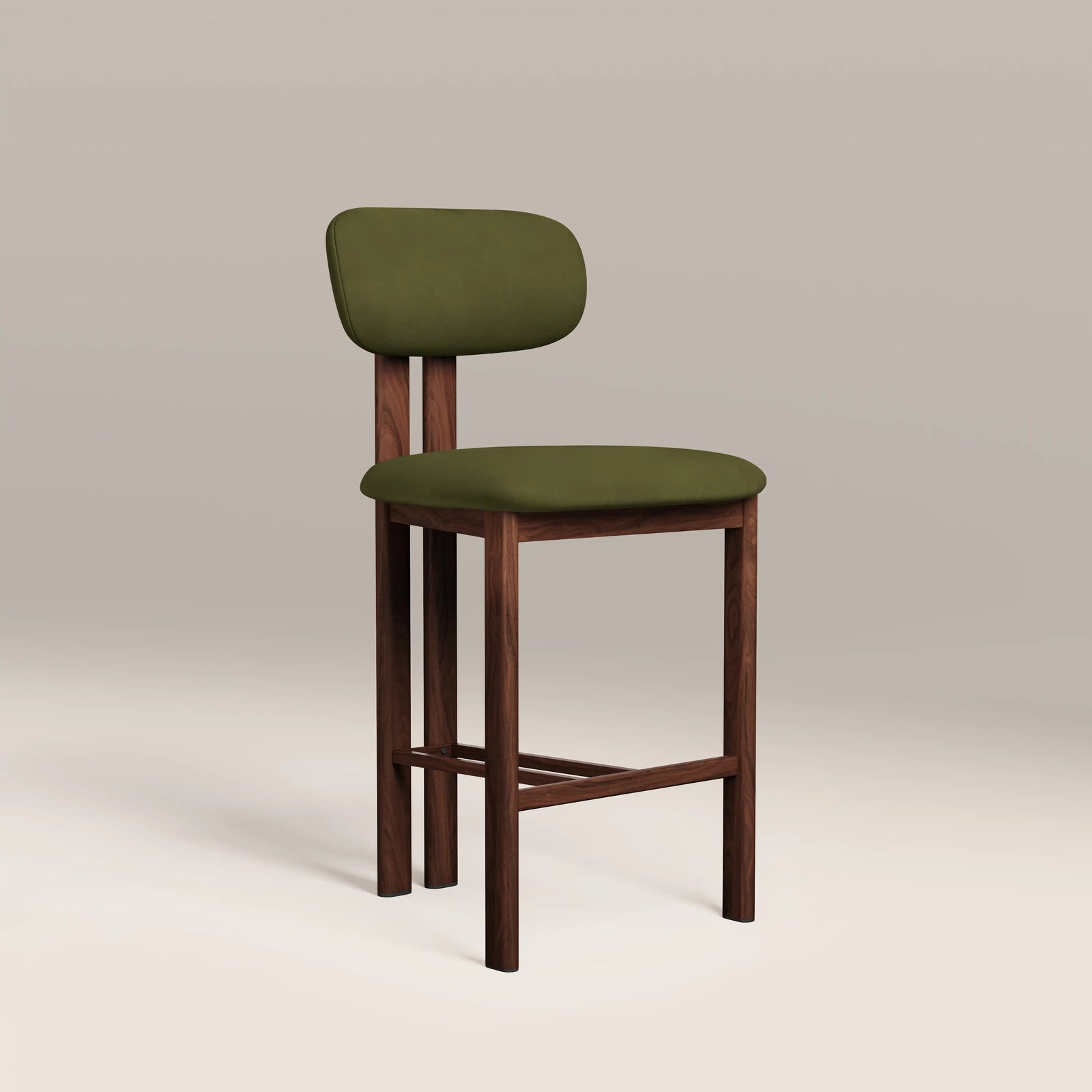Arbor Kitchen Stool | Olive Green Sustainable Velvet & Walnut