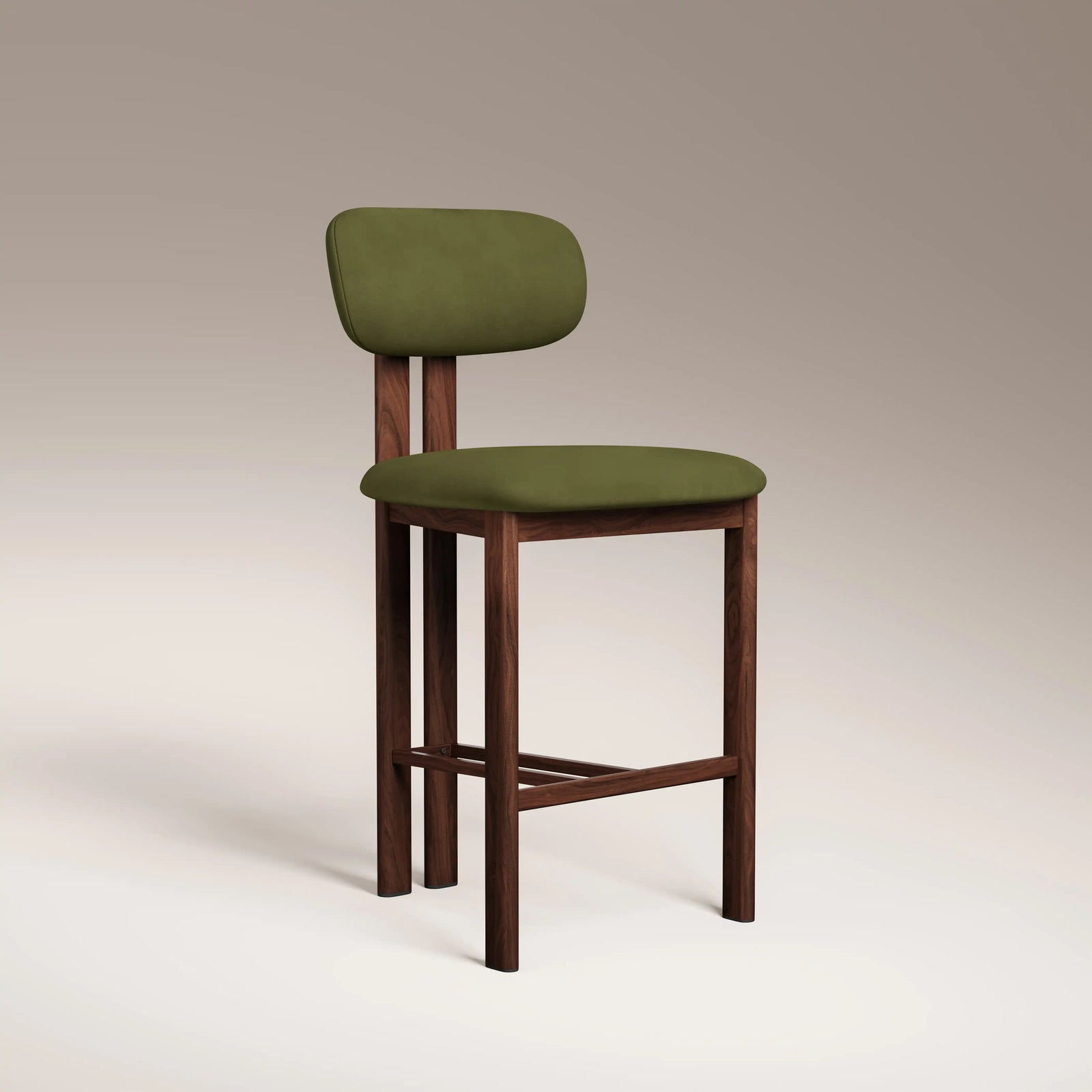 Arbor Kitchen Stool | Olive Green Sustainable Velvet & Walnut