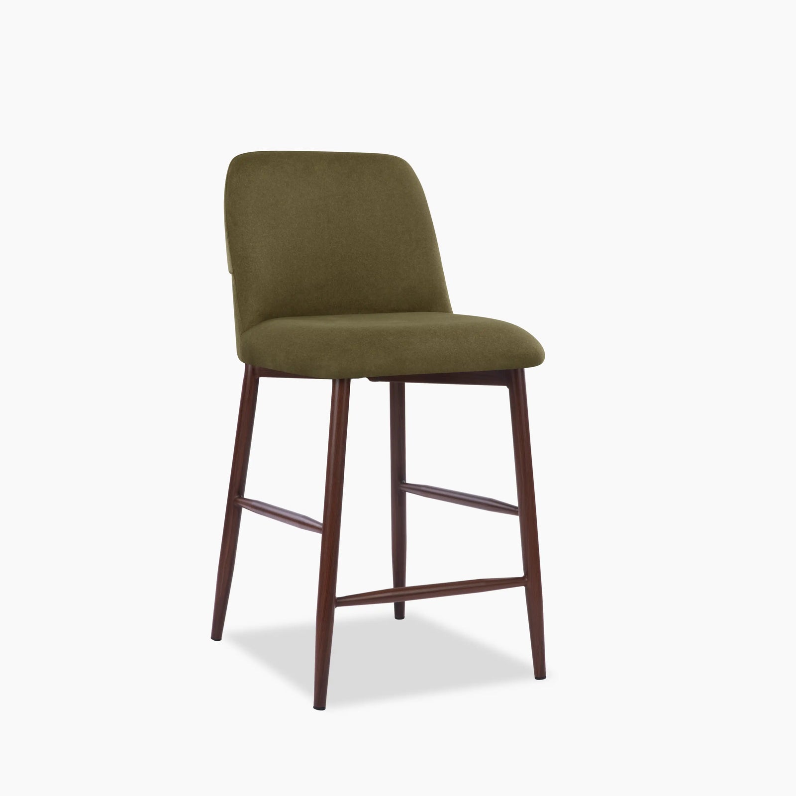 Amari Kitchen Stool | Moss Green Sustainable Mohair Velvet & Walnut