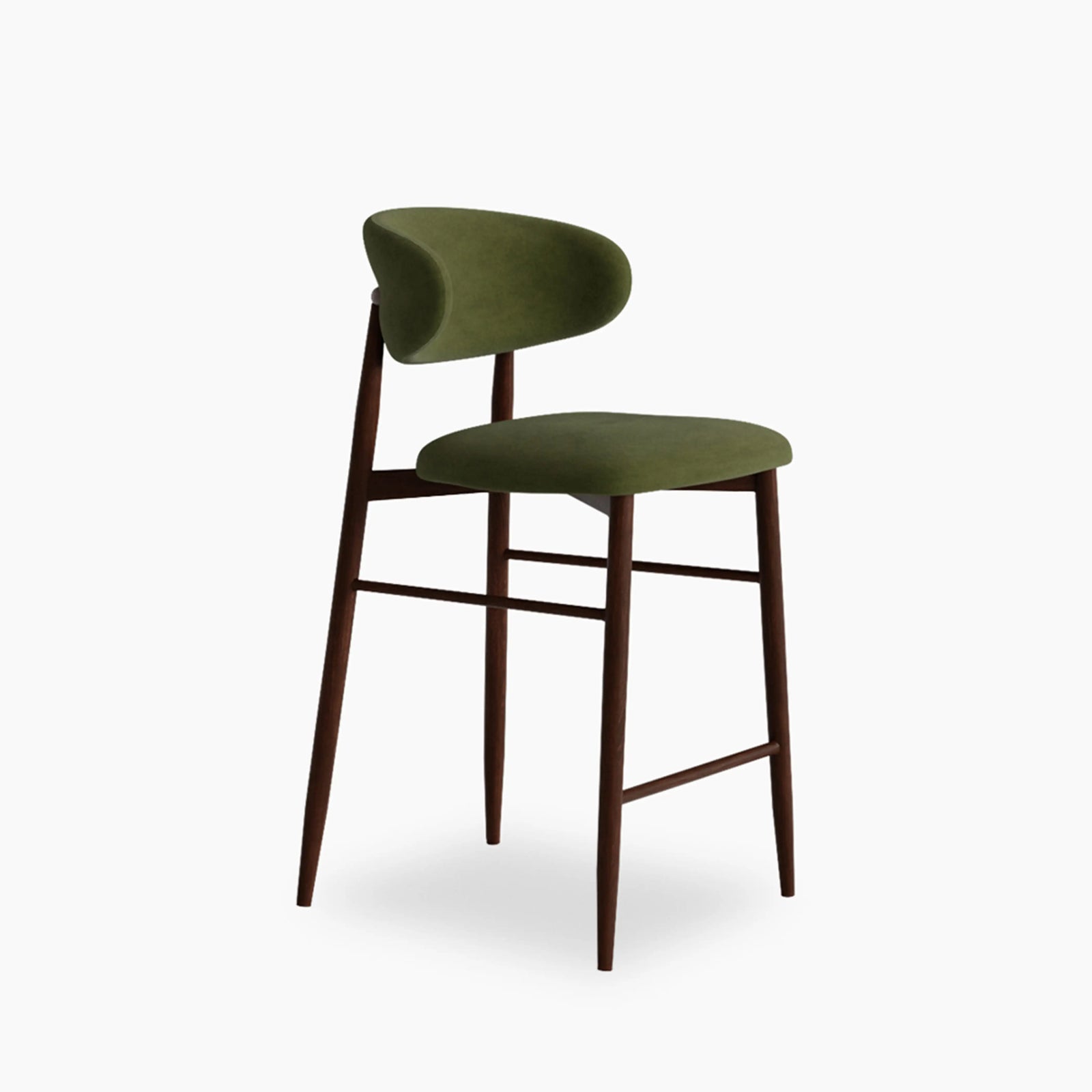 Halston Kitchen Stool | Olive Green Sustainable Velvet & Walnut