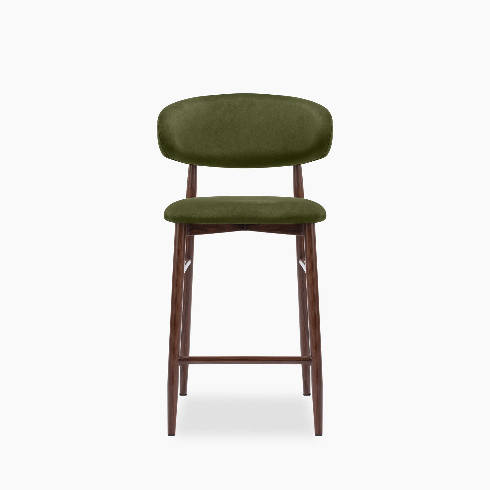 Halston Kitchen Stool | Olive Green Sustainable Velvet & Walnut