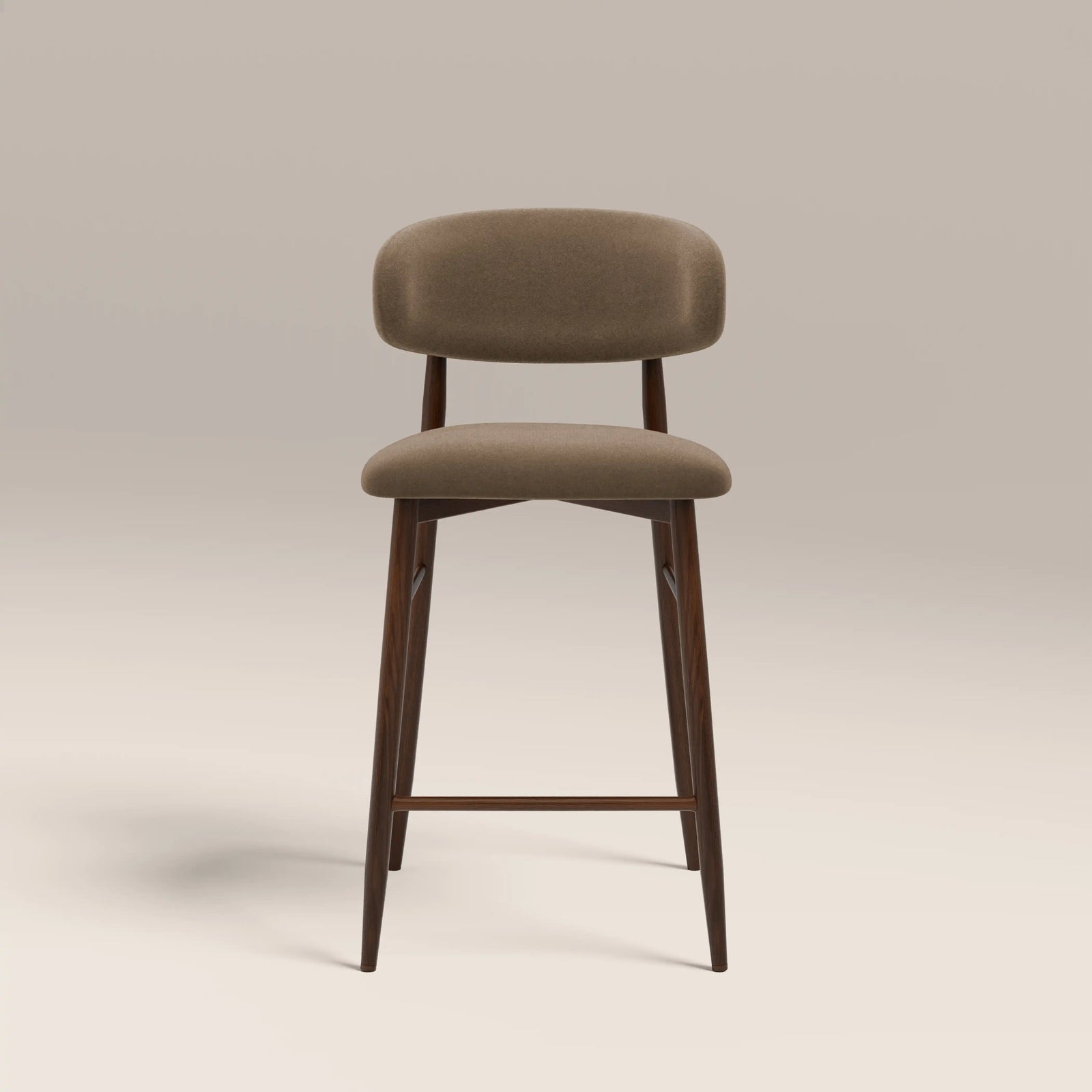 Halston Kitchen Stool | Truffle Brown Sustainable Mohair Velvet & Walnut