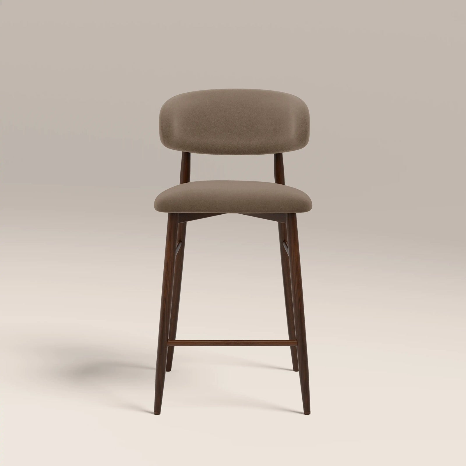 Halston Kitchen Stool | Truffle Brown Sustainable Mohair Velvet & Walnut
