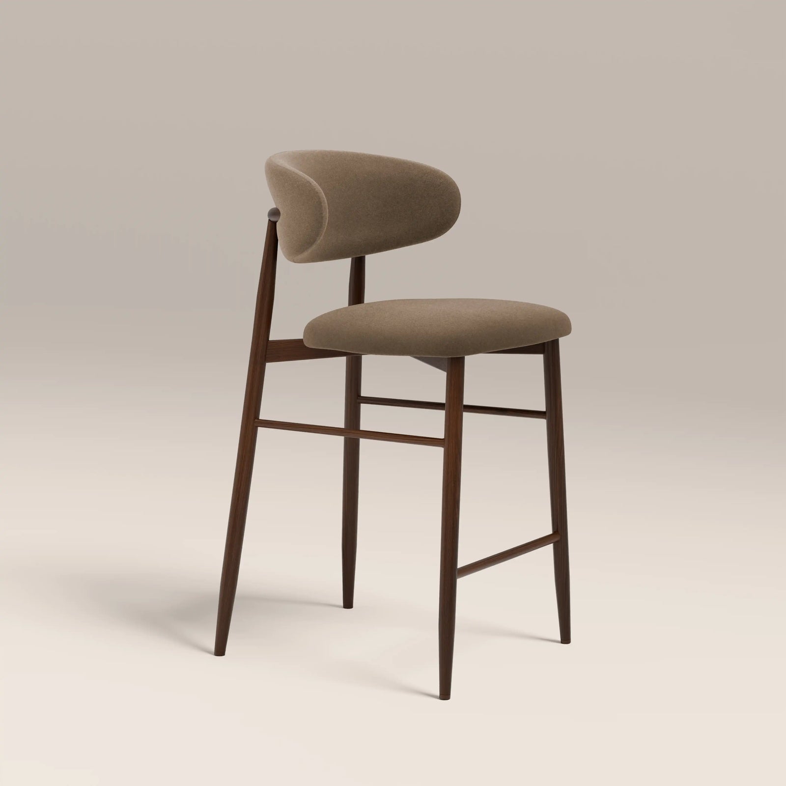 Halston Kitchen Stool | Truffle Brown Sustainable Mohair Velvet & Walnut
