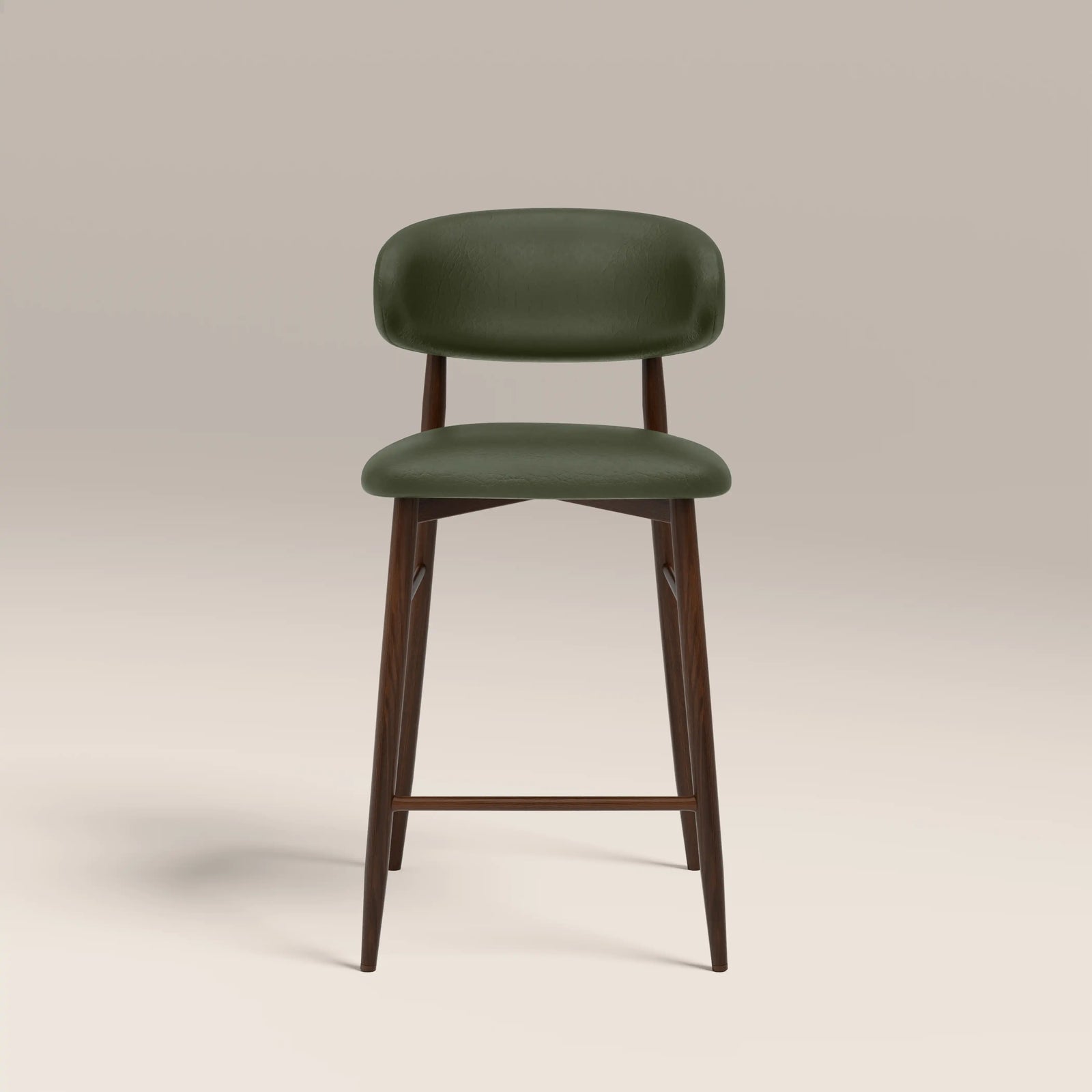 Halston Kitchen Stool | Vintage Green Faux Leather & Walnut