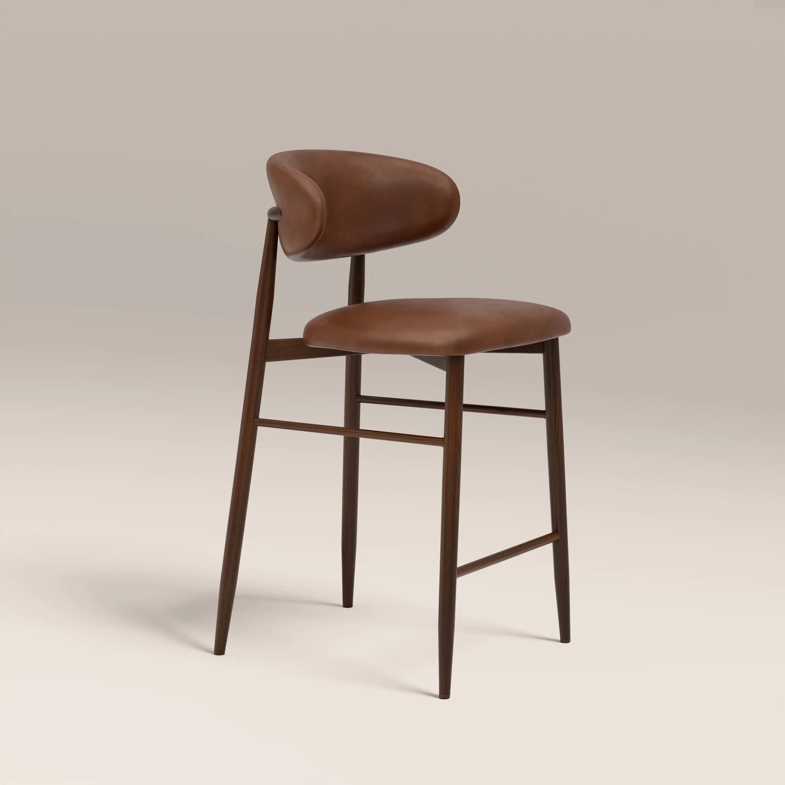 Halston Kitchen Stool | Vintage Tan Faux Leather & Walnut