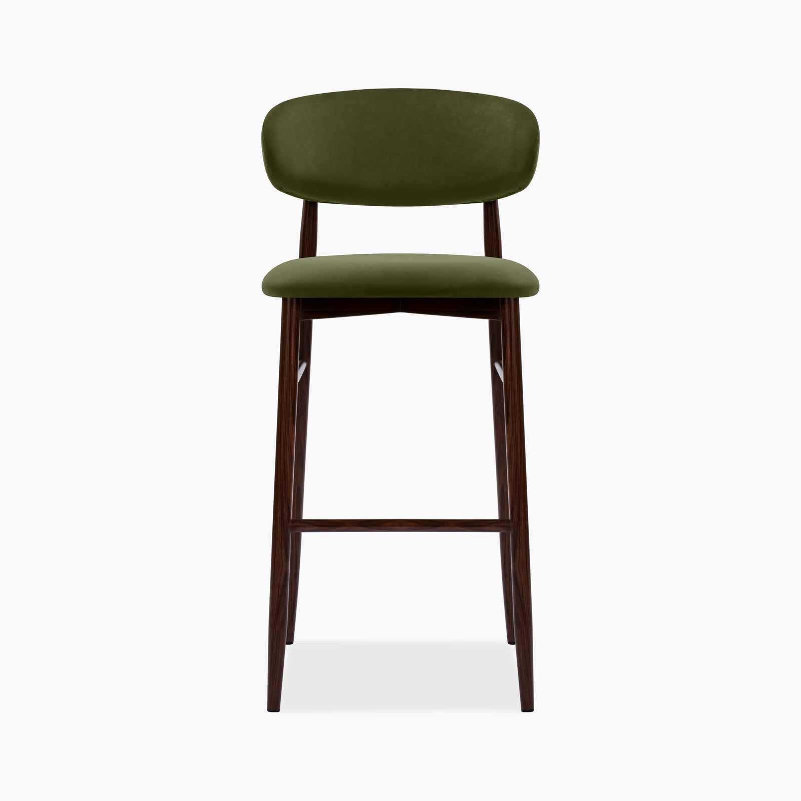Halston Bar Stool | Olive Green Sustainable Velvet & Walnut
