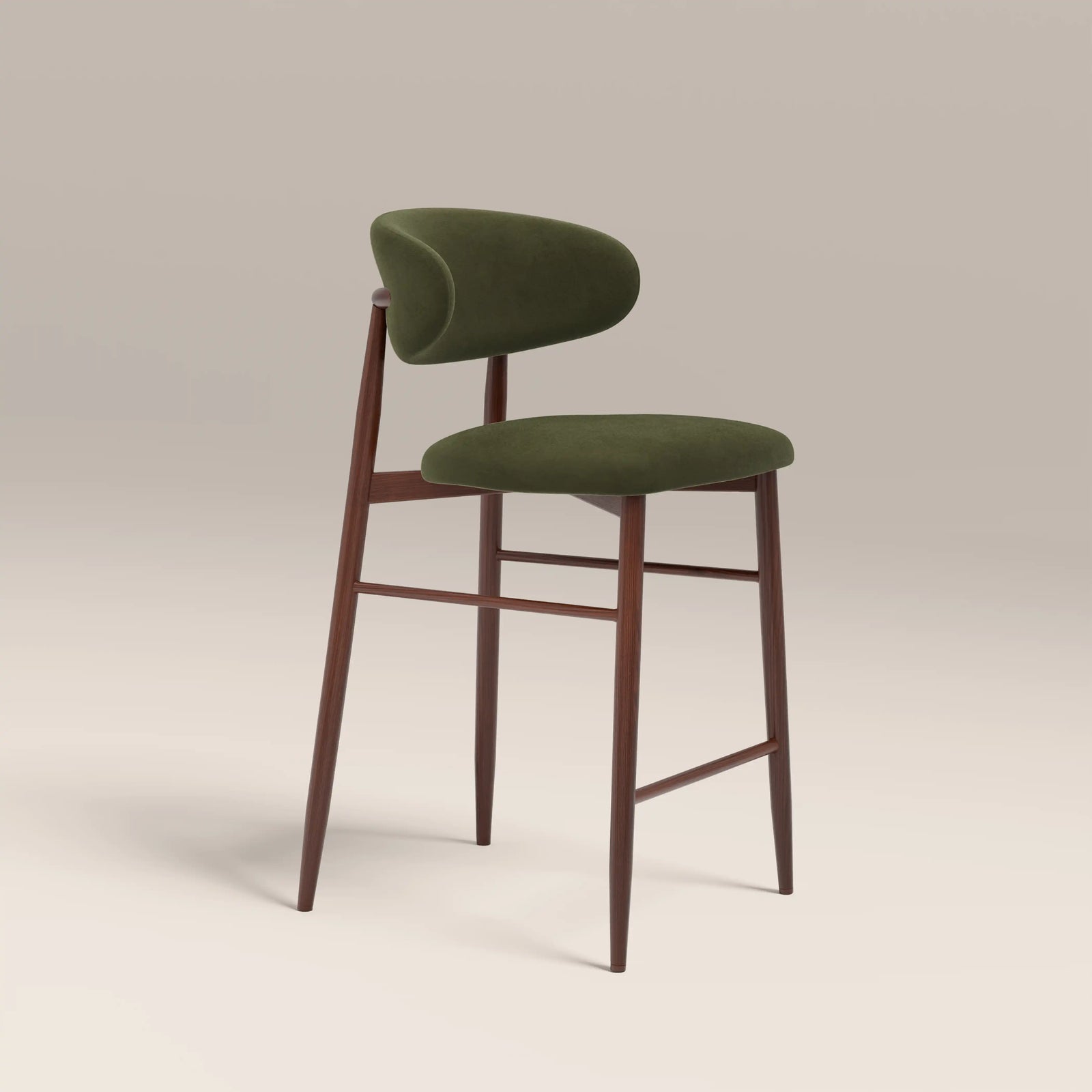 Halston Kitchen Stool | Olive Green Sustainable Velvet & Walnut