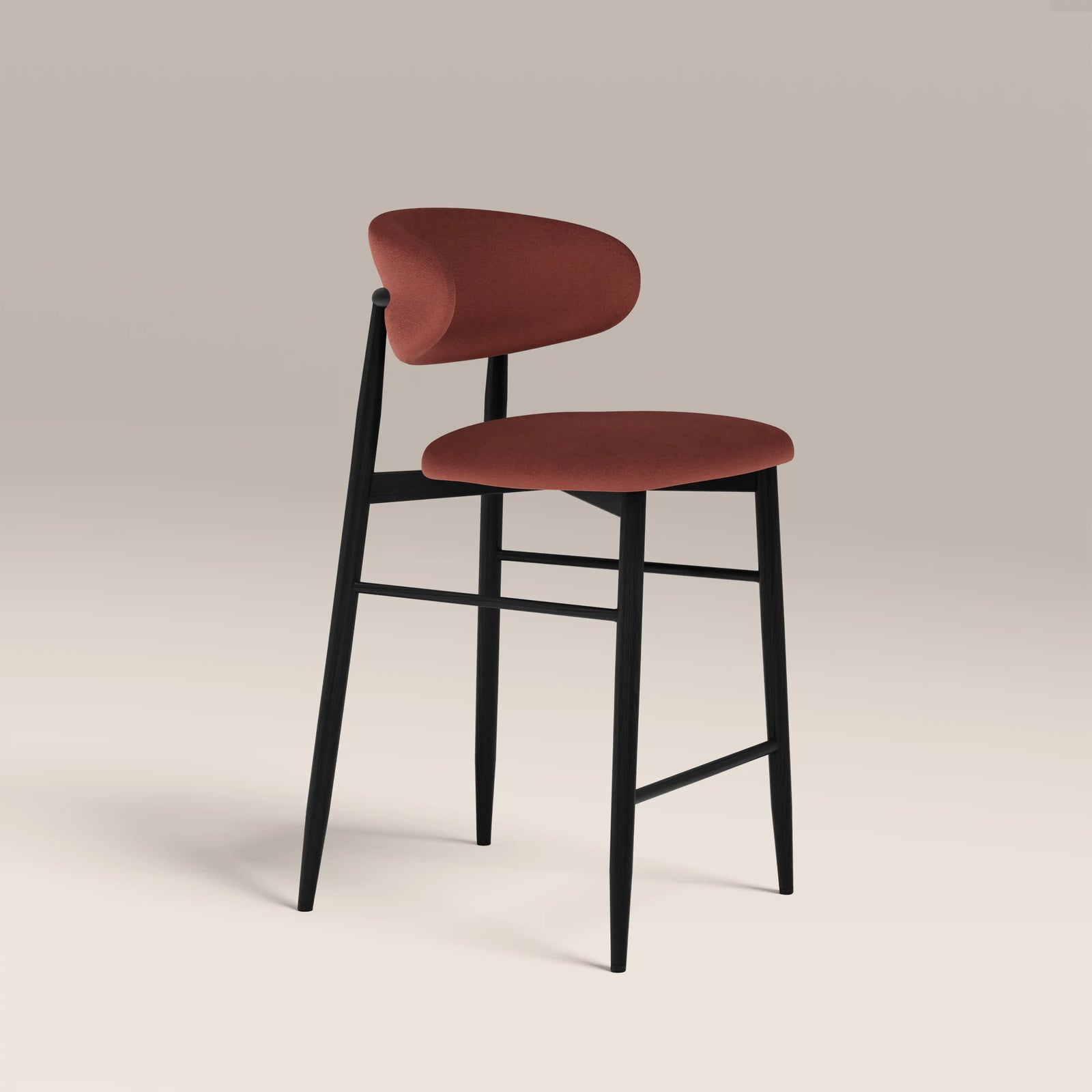 Halston Kitchen Stool | Rust Red Sustainable Velvet & Black