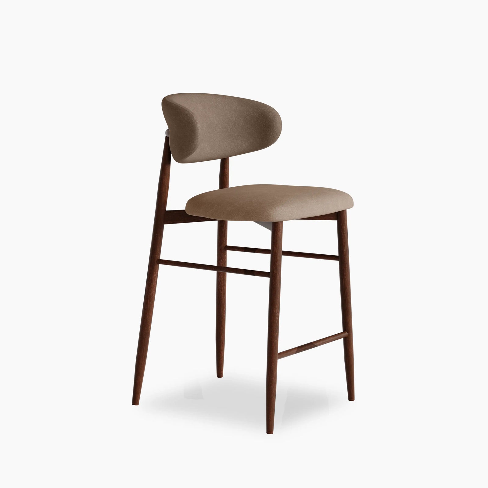 Halston Kitchen Stool | Truffle Sustainable Mohair Velvet & Walnut