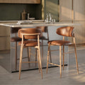 Halston Kitchen Stool | Vintage Tan Faux Leather & Oak