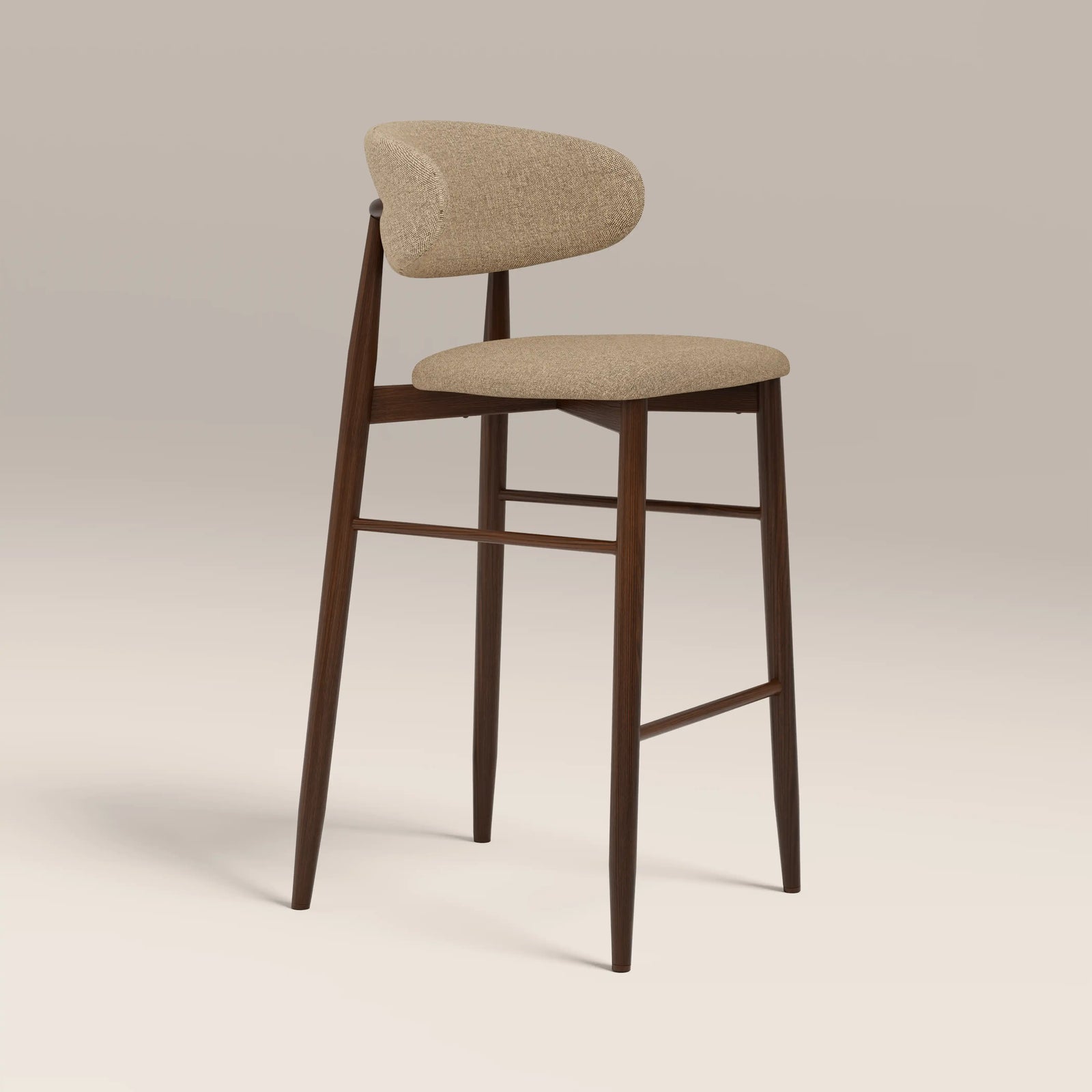Halston Bar Stool | Latte Sustainable Fabric & Walnut
