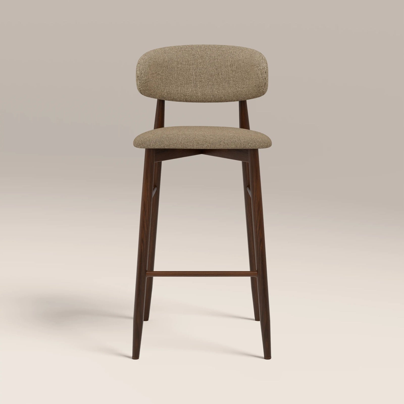 Halston Bar Stool | Latte Sustainable Fabric & Walnut