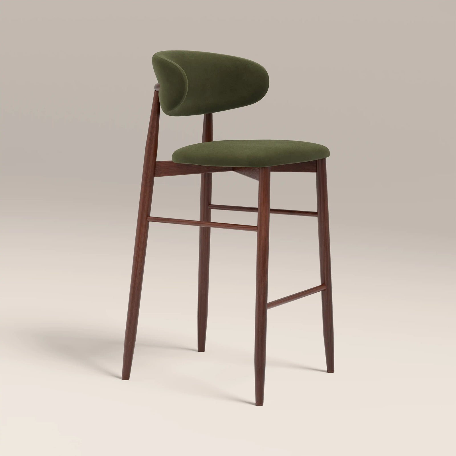 Halston Bar Stool | Olive Green Sustainable Velvet & Walnut