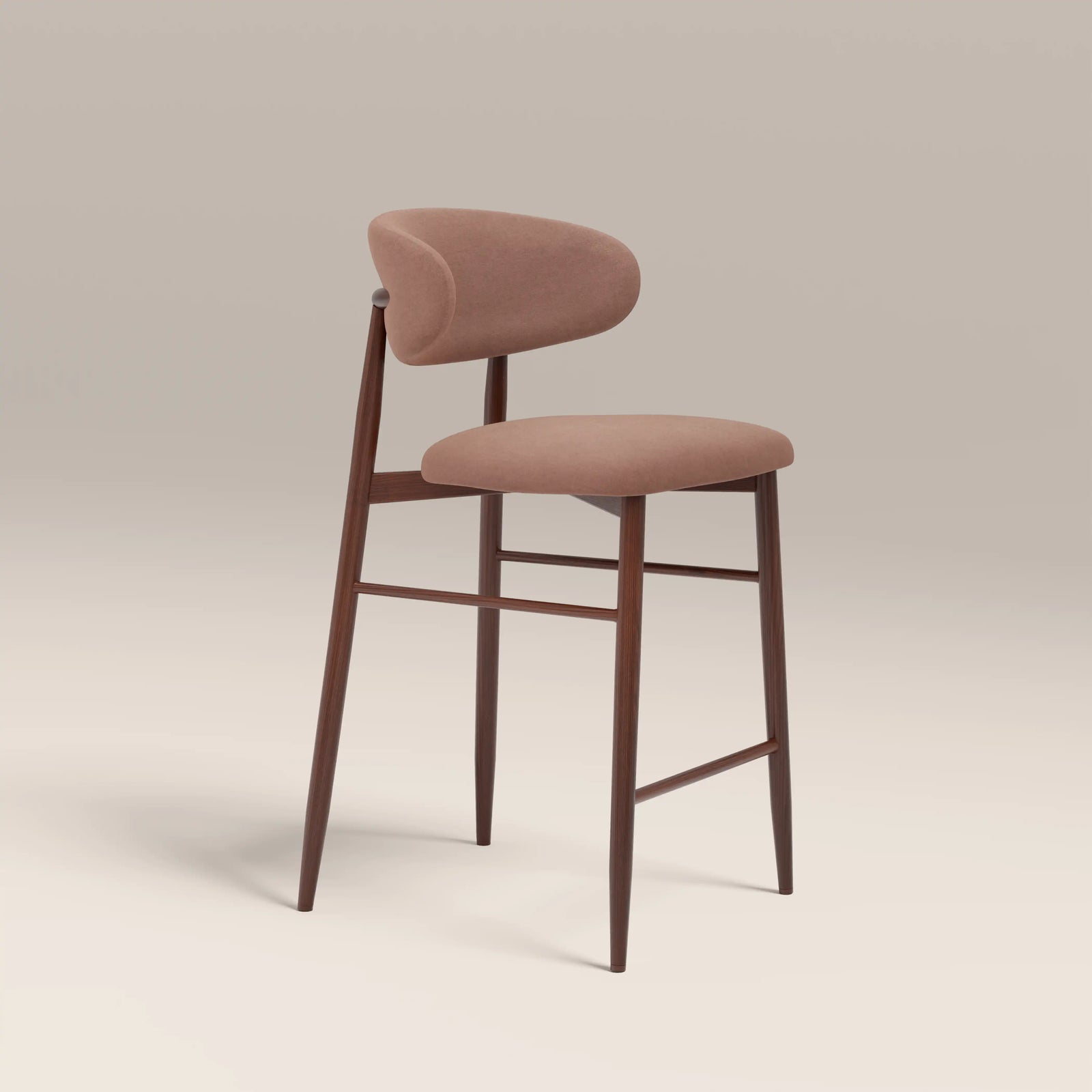 Halston Bar Stool | Blush Pink Sustainable Velvet & Walnut