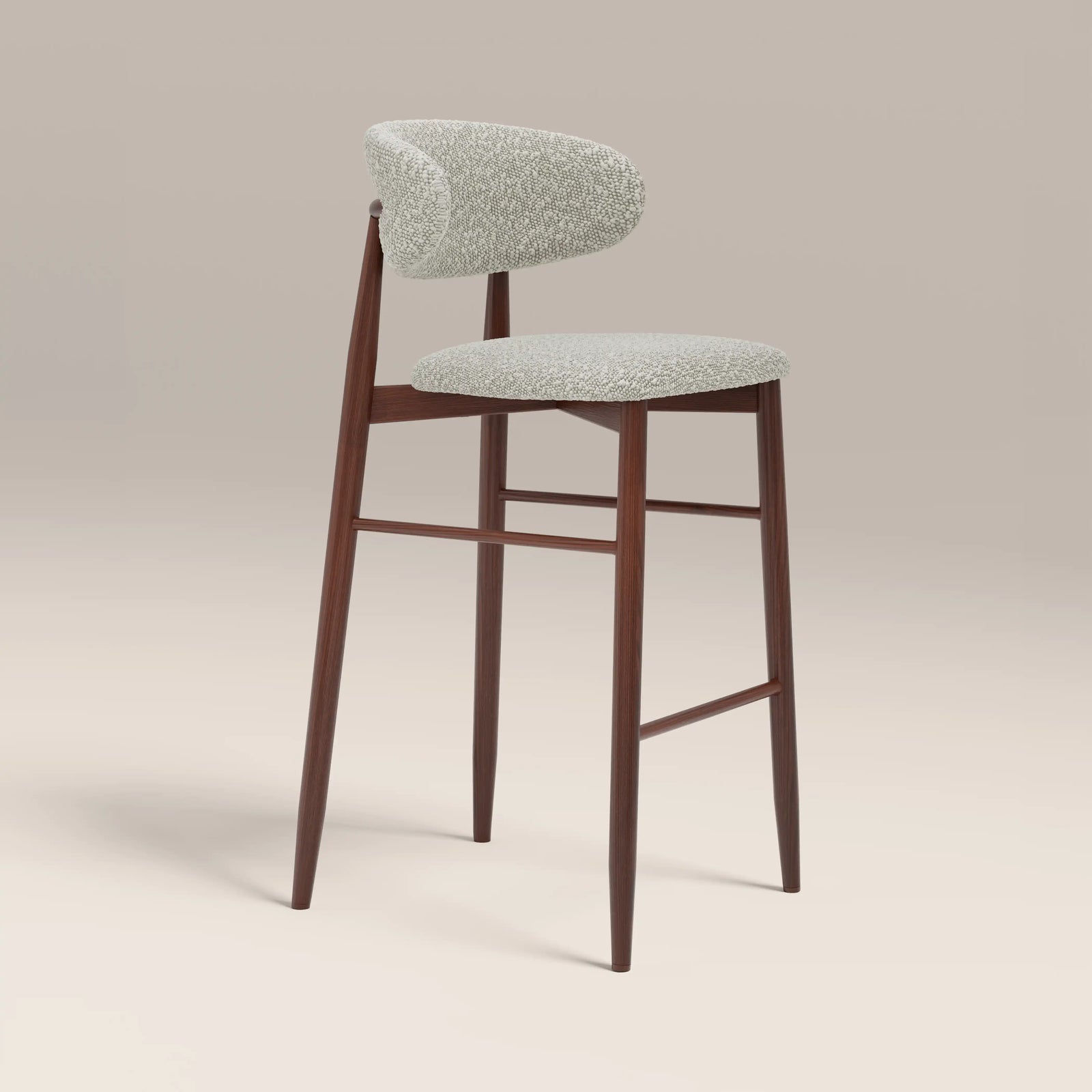 Halston Bar Stool | Speckled Stone Sustainable Boucle & Walnut
