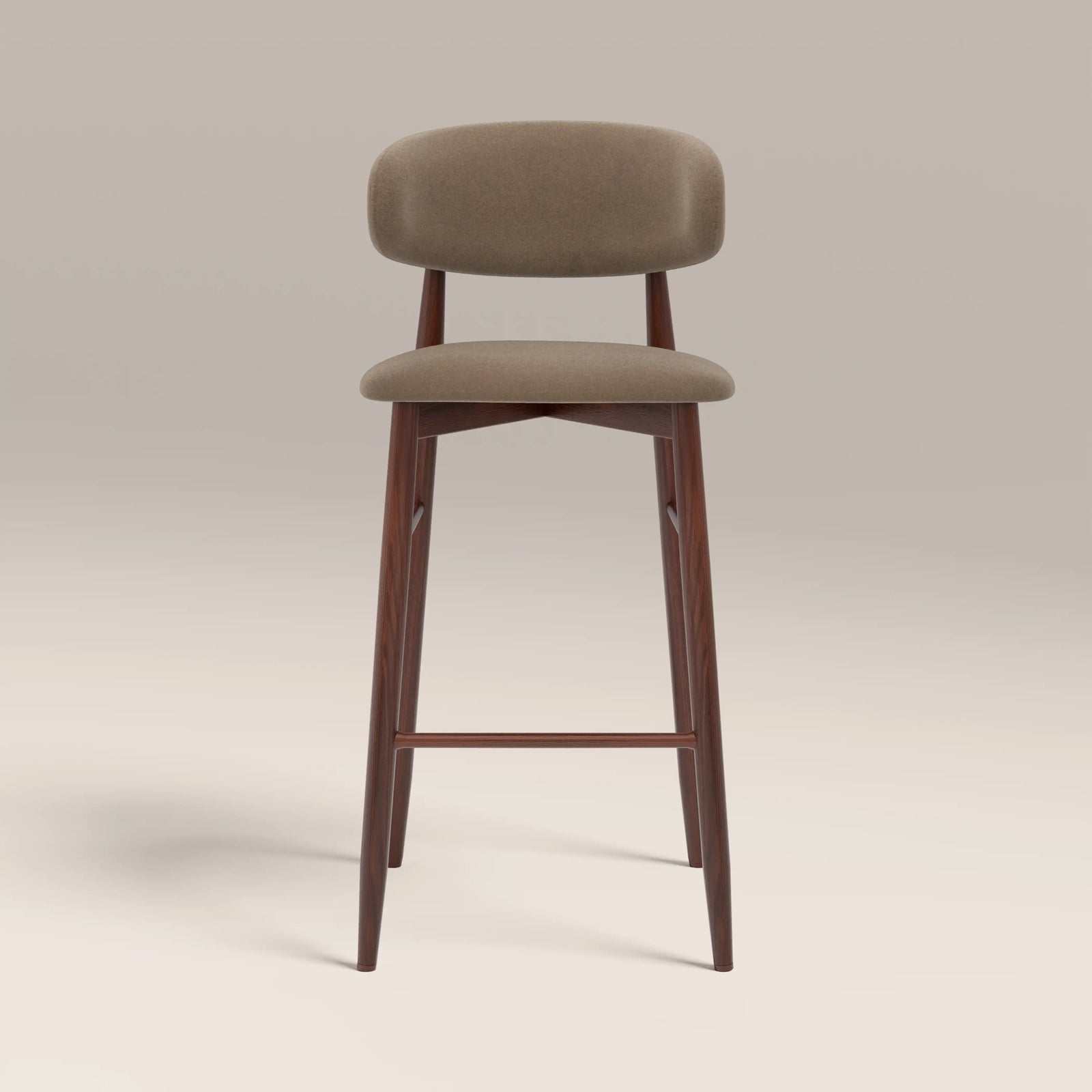 Halston Bar Stool | Truffle Brown Sustainable Mohair Velvet & Walnut