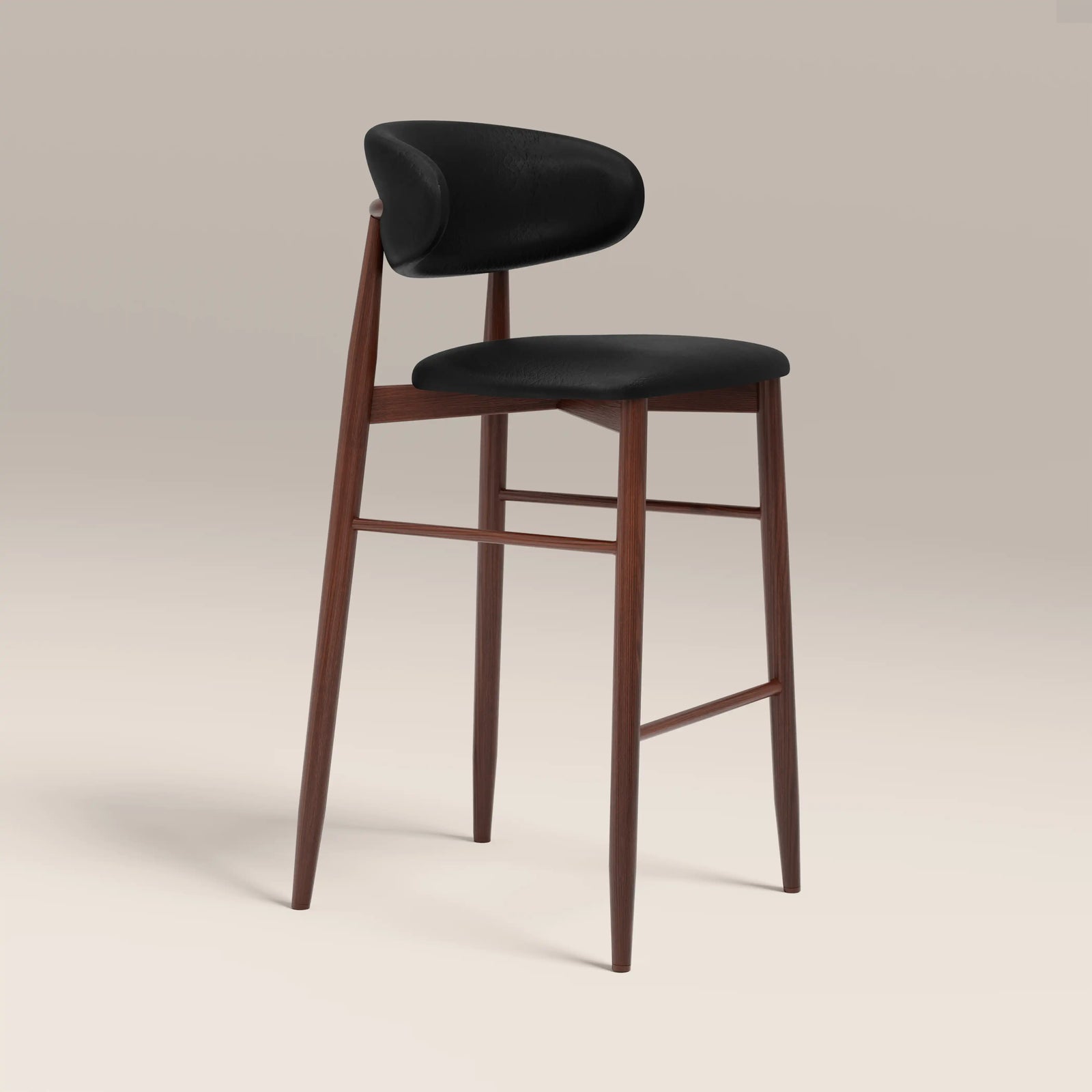Halston Bar Stool | Vintage Black Faux Leather & Walnut