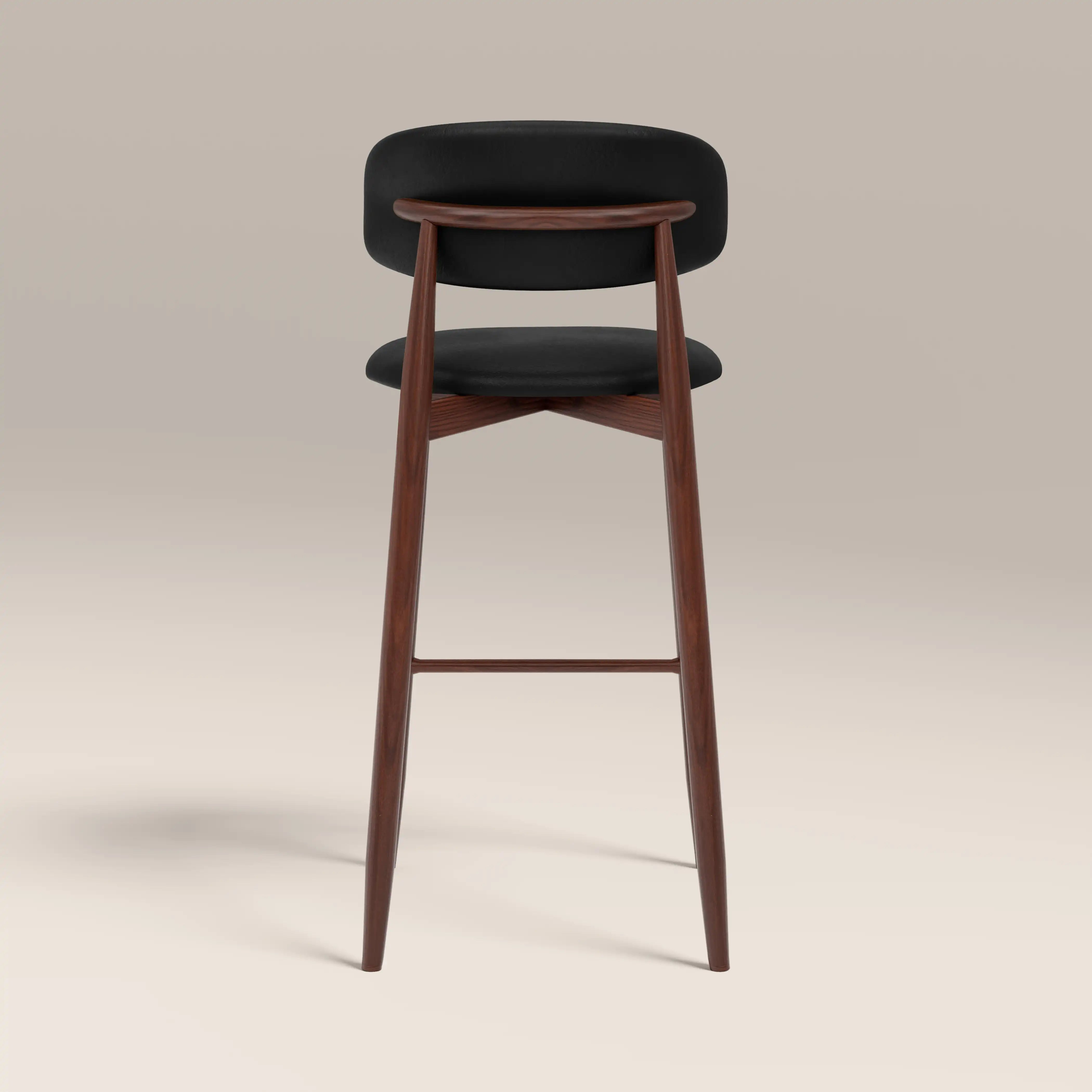 Halston Bar Stool, Vintage Black Faux Leather & Walnut | Cult