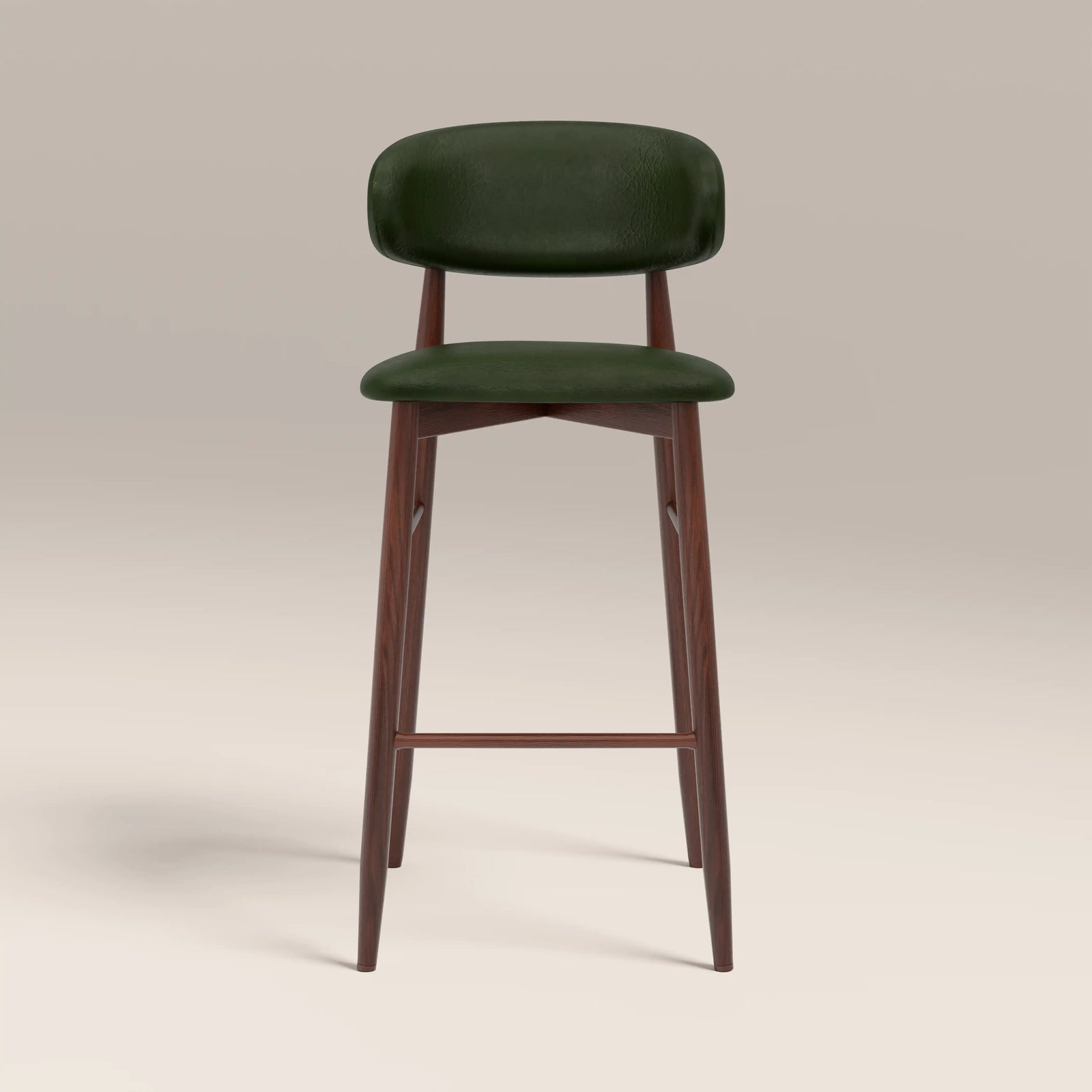 Halston Bar Stool | Vintage Green Faux Leather & Walnut