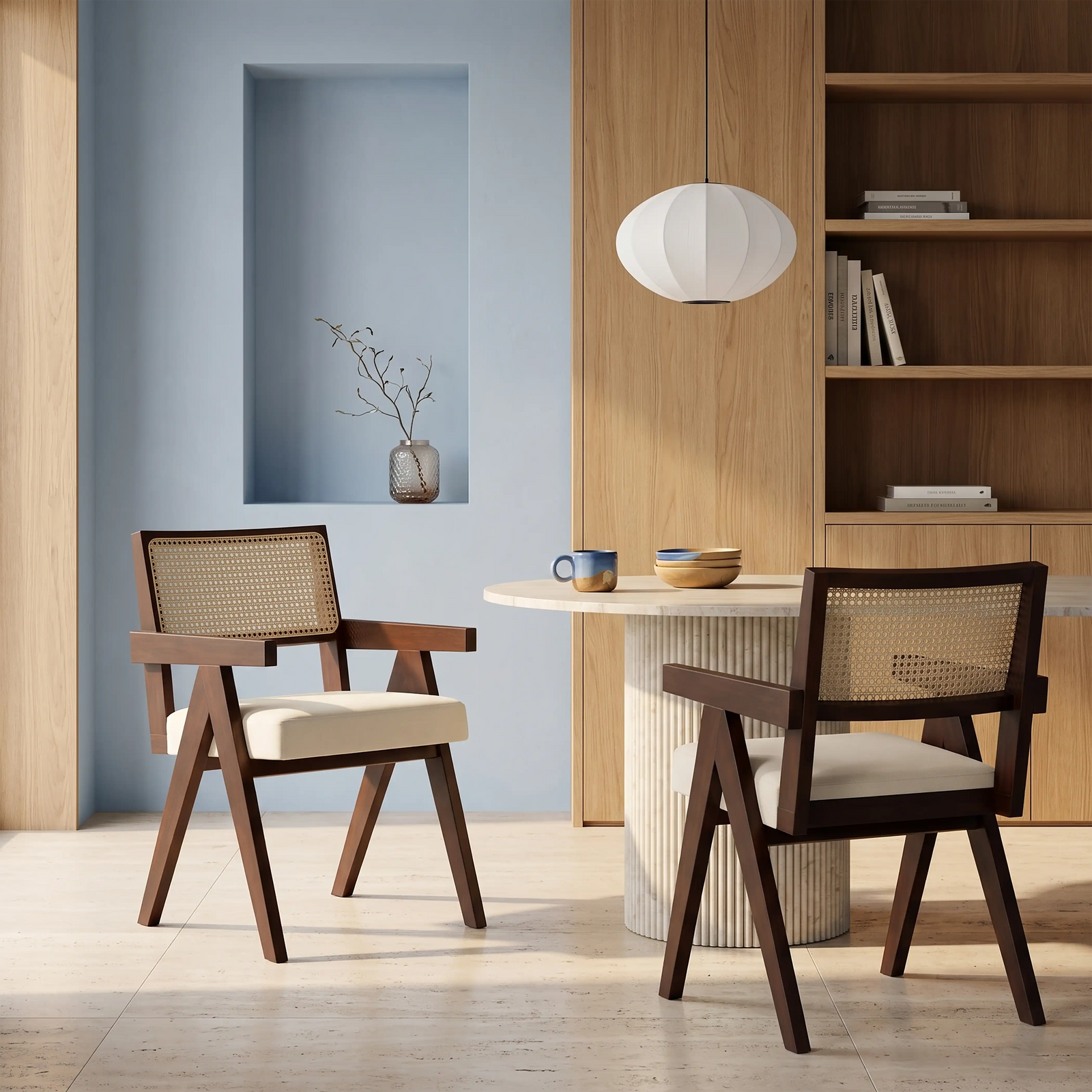 Cary Wooden Carver Dining Chair | Speckled Stone Sustainable Boucle & Walnut