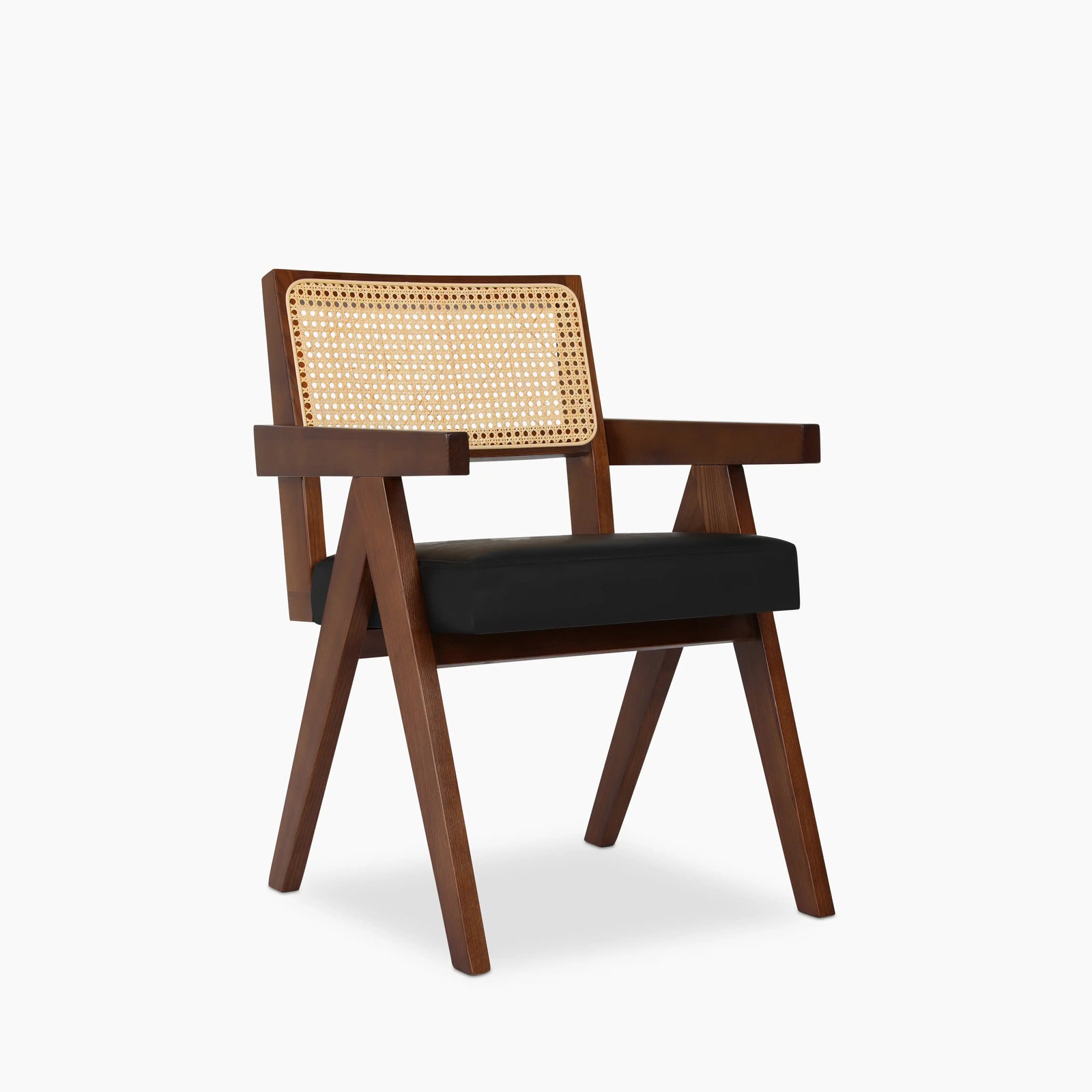 Cary Wooden Carver Dining Chair | Vintage Black Faux Leather & Walnut