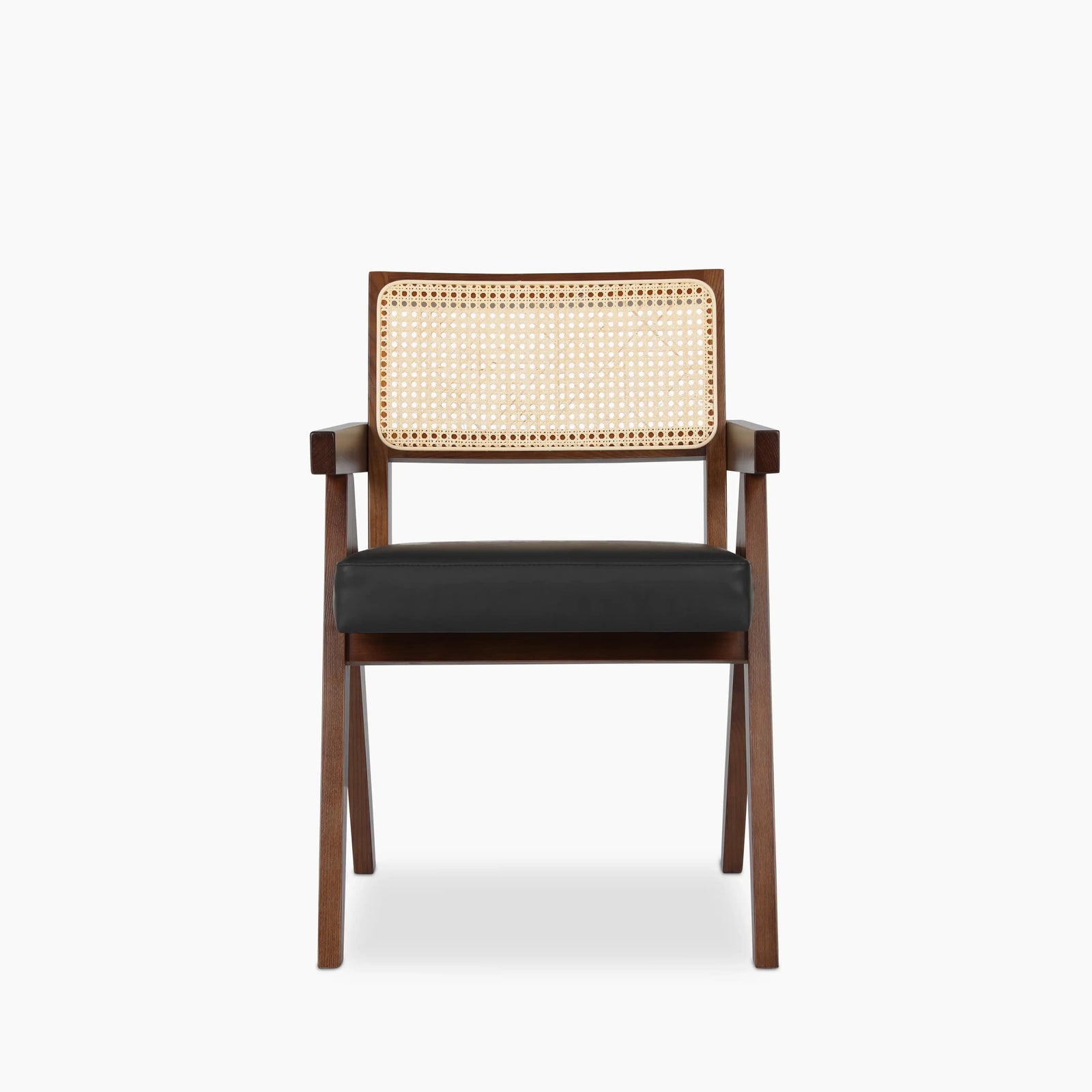 Cary Wooden Carver Dining Chair | Vintage Black Faux Leather & Walnut